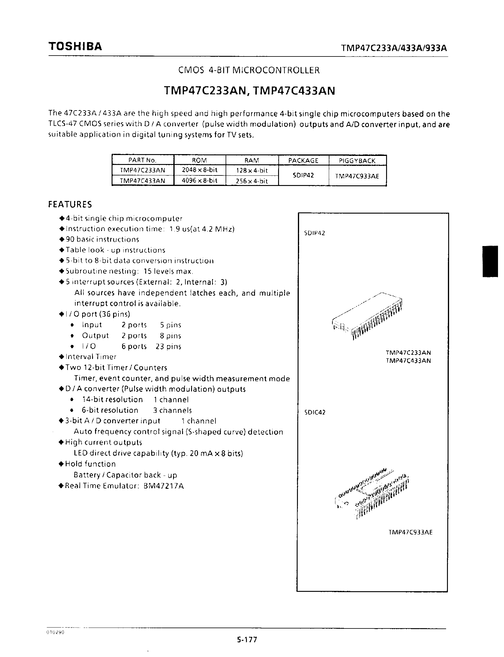 Datasheet TMP47C233AN - CMOS 4-BIT MICROCONTROLLER page 1