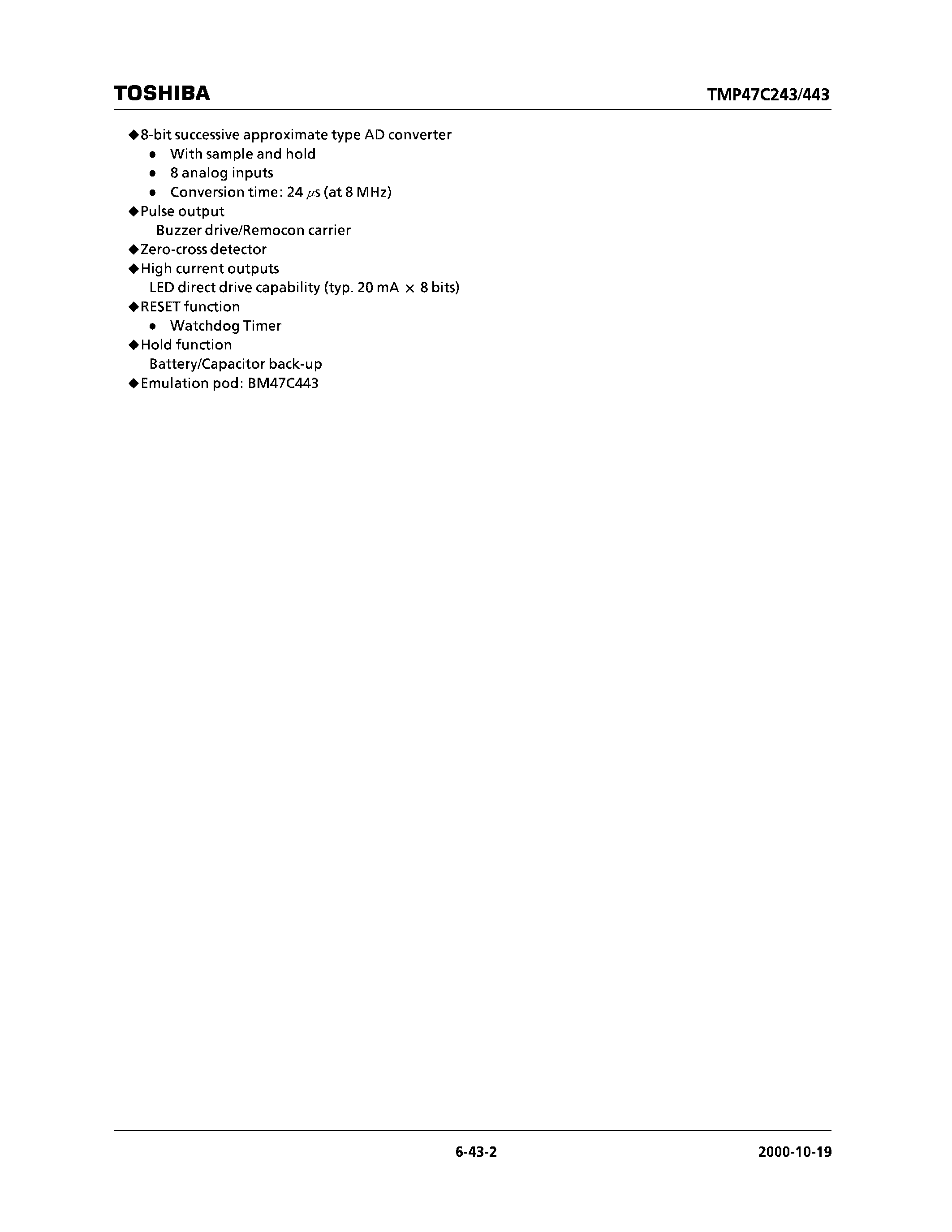 Datasheet TMP47C243DM - CMOS 4-BIT MICROCONTROLLER page 2