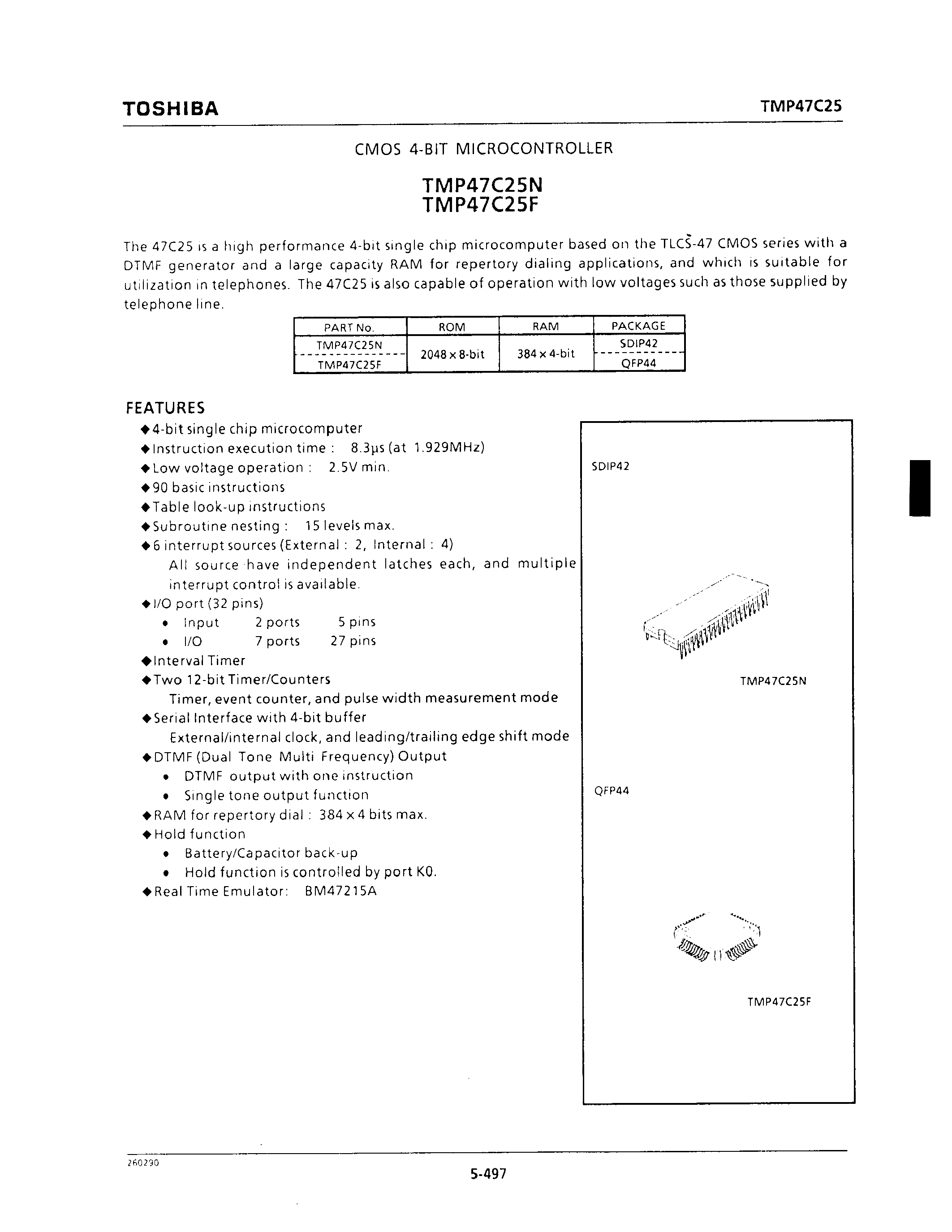 Datasheet TMP47C25F - CMOS 4-BIT MICROCONTROLLER page 1