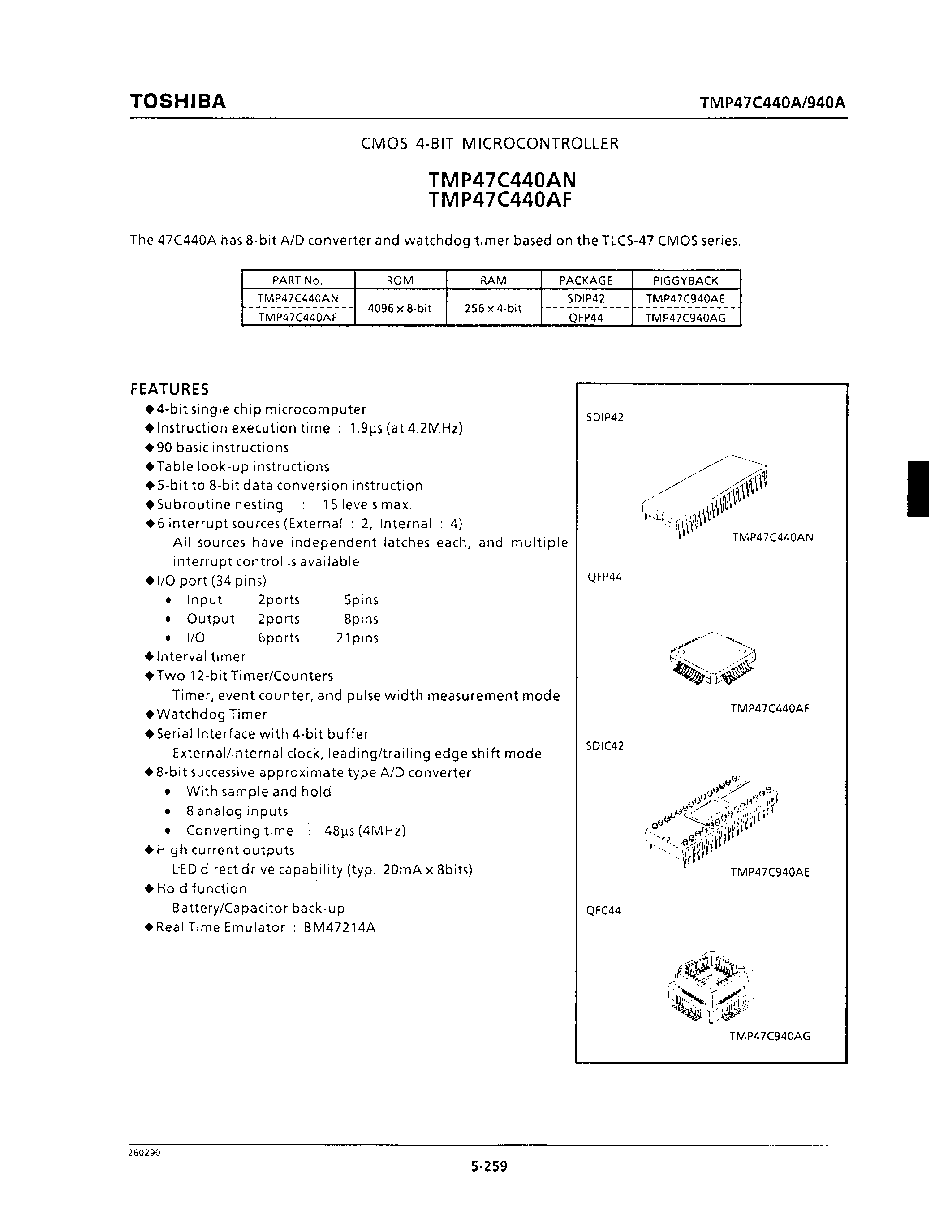 Datasheet TMP47C440AF - CMOS 4-bit Microcontroller page 1