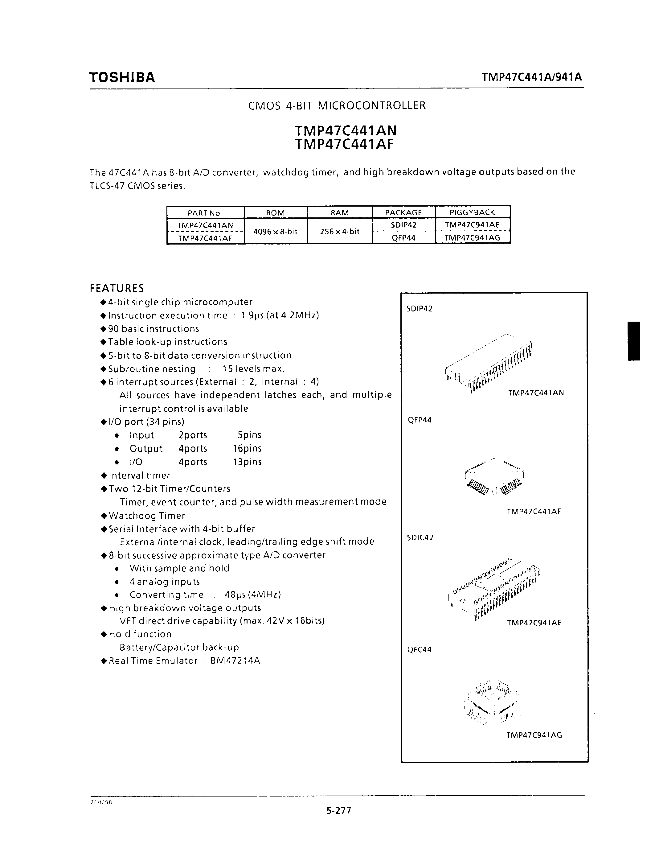 Datasheet TMP47C441 - CMOS 4-BIT MICROCONTROLLER page 1