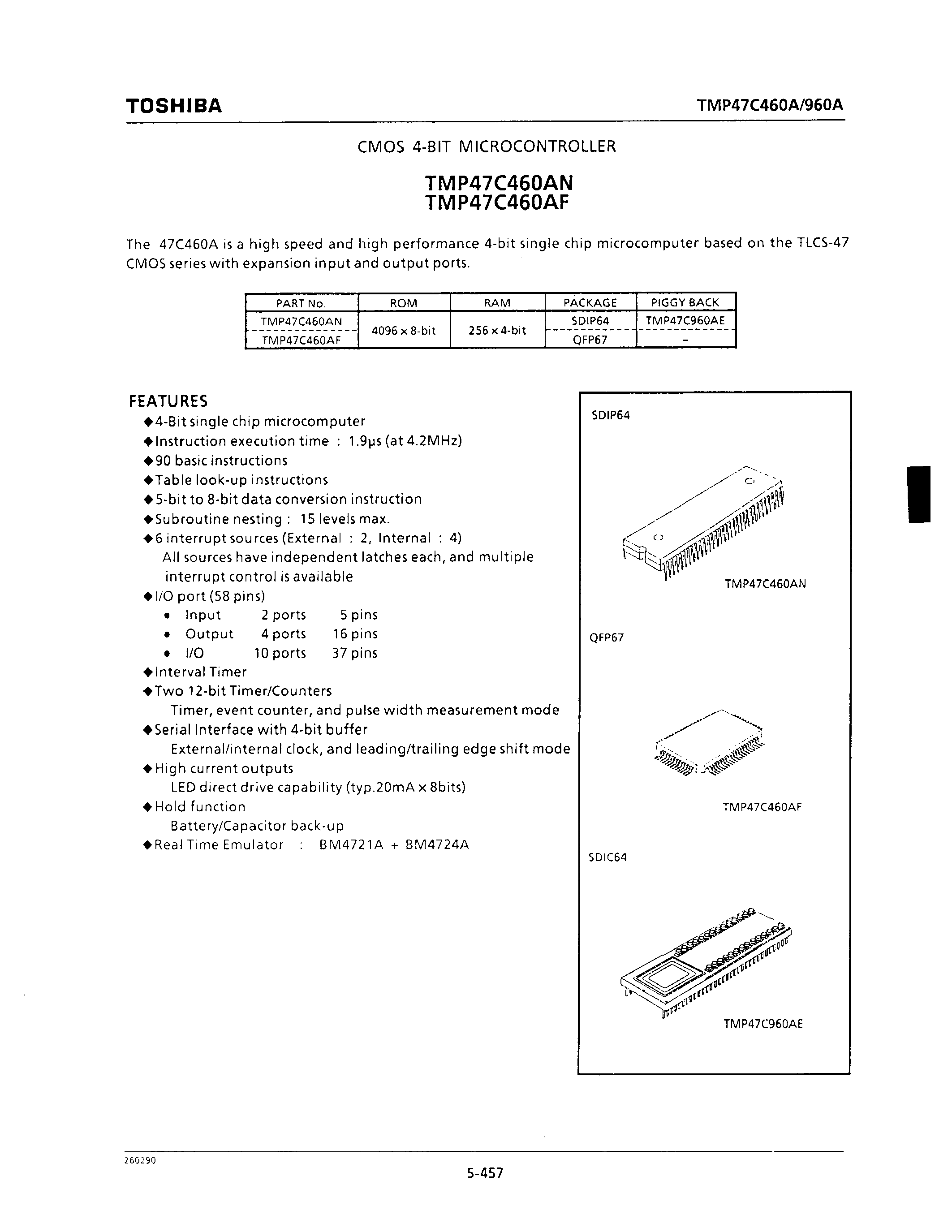 Datasheet TMP47C450AF - CMOS 4-BIT MICROCONTROLLER page 1