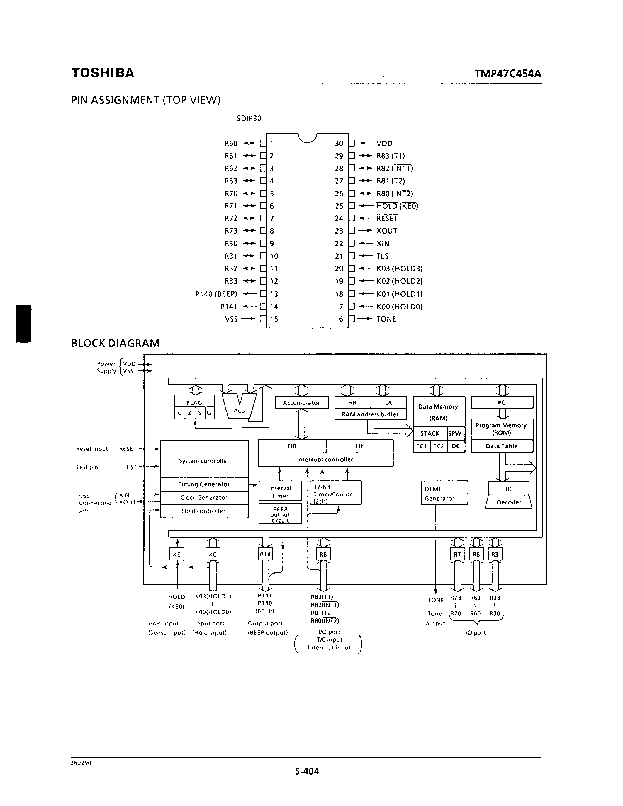 Datasheet TMP47C454AN - CMOS 4-BIT MICROCONTROLLER page 2