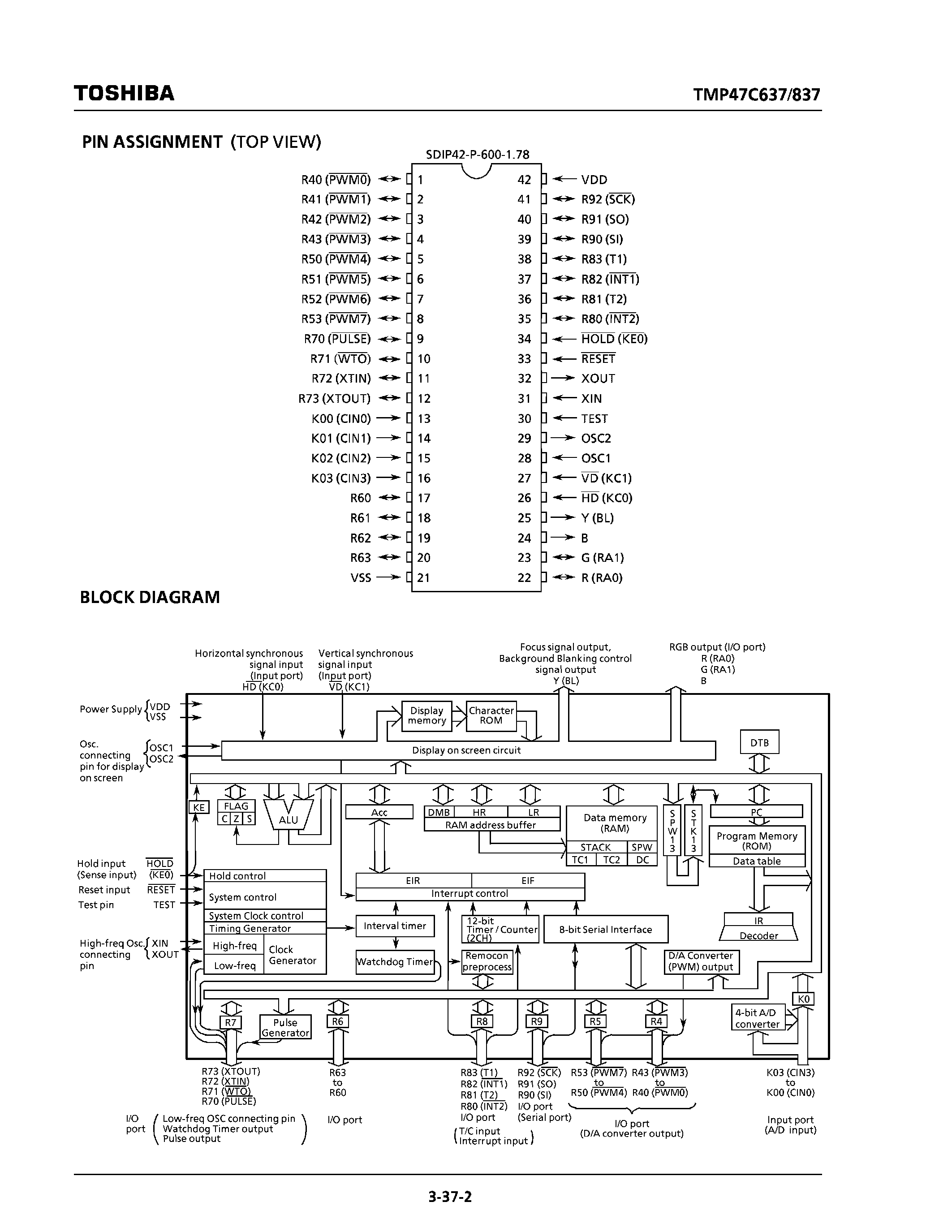 Datasheet TMP47C637 - CMOS 4-BIT MICROCONTROLLER page 2