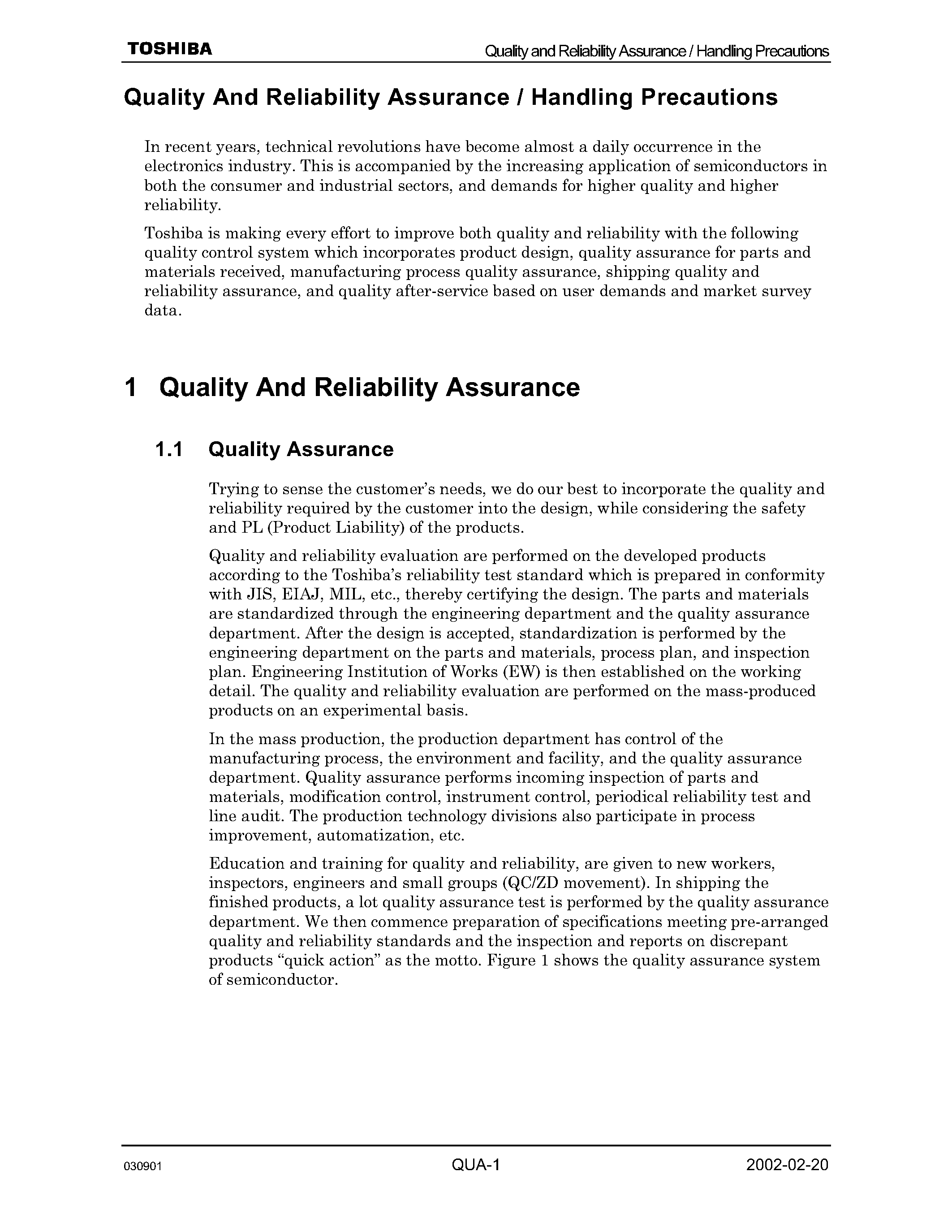 Даташит TMP91FY12AF - Quality And Reliability Assurance / Handling Precautions страница 1