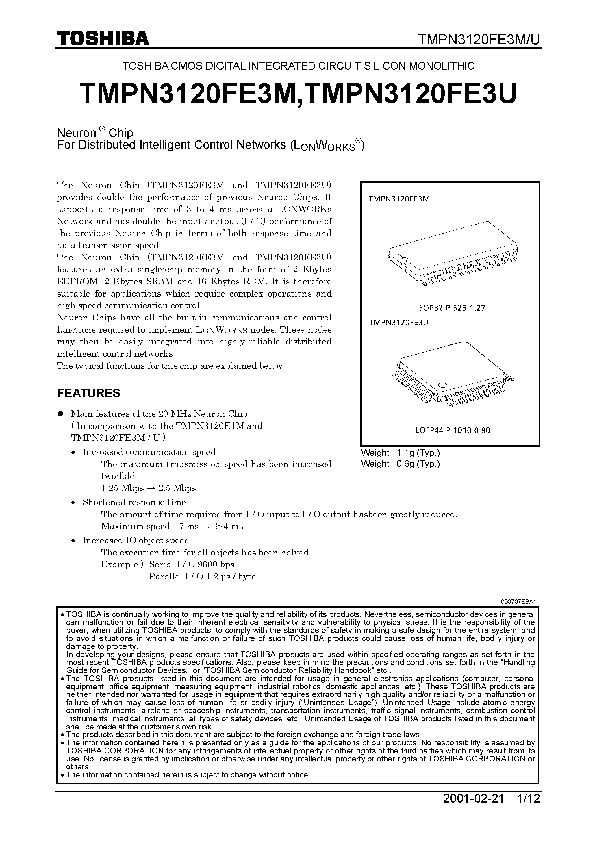 Даташит TMPN3120FE3M - TOSHIBA CMOS DIGITAL INTEGRATED CIRCUIT SILICON MONOLITHIC страница 1