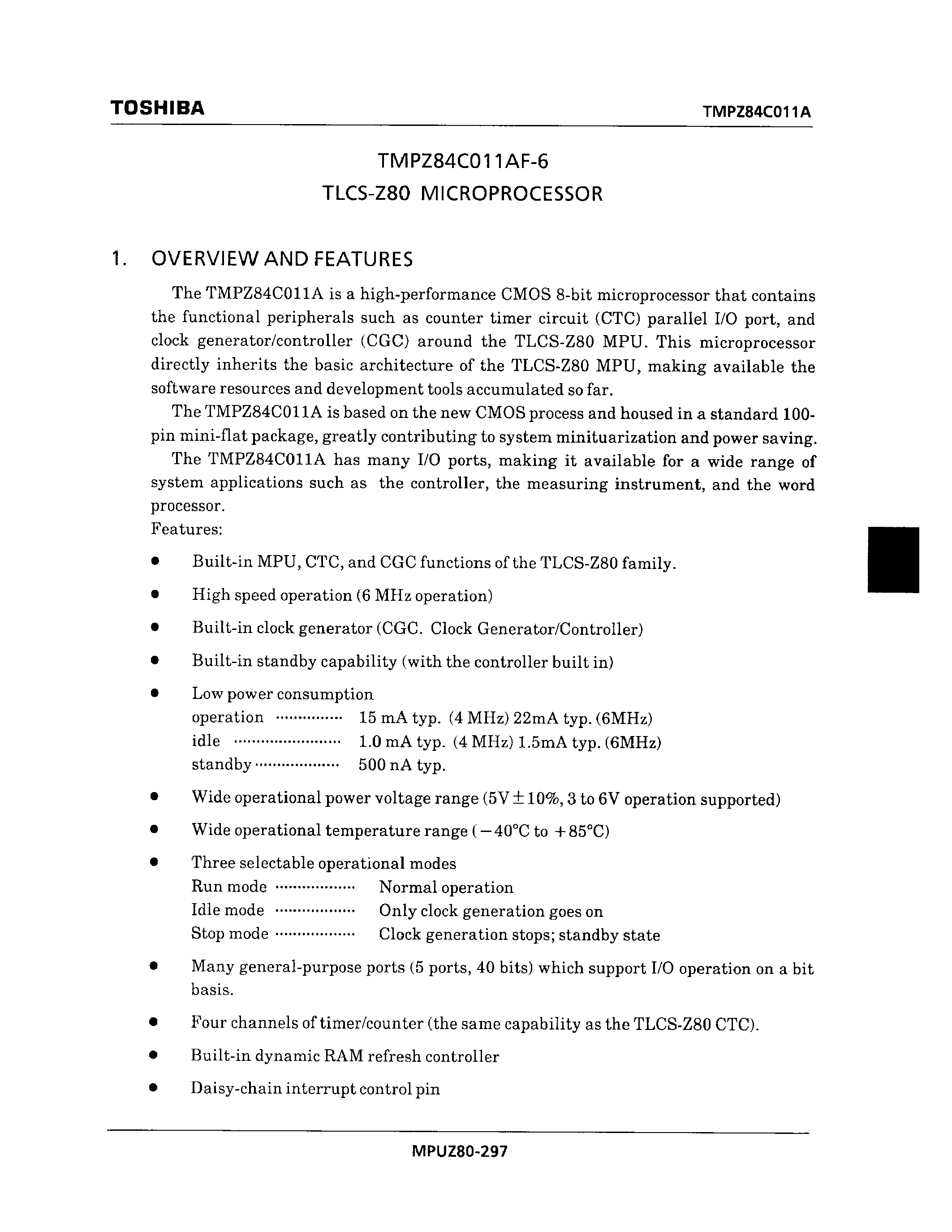 Даташит TMPZ84C01 - TLCS-Z80 MICROPROCESSOR страница 1