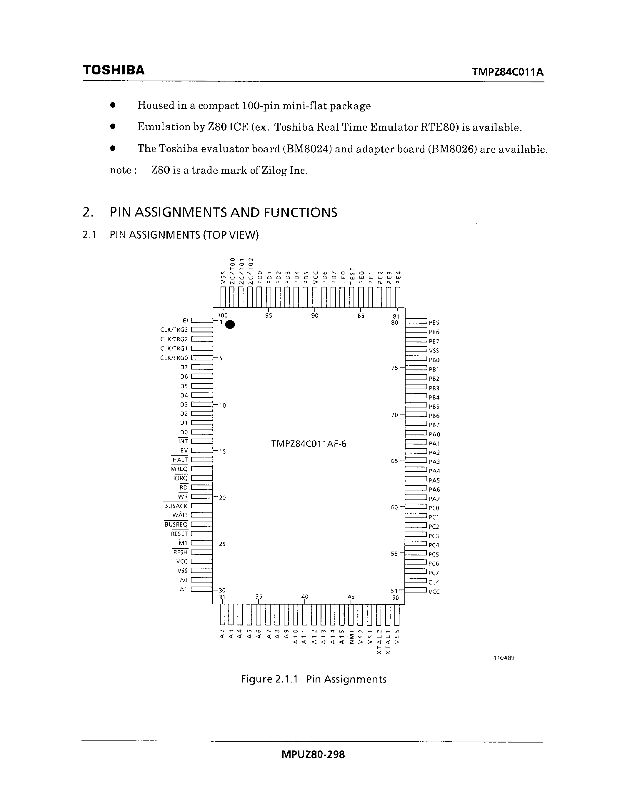 Даташит TMPZ84C01 - TLCS-Z80 MICROPROCESSOR страница 2