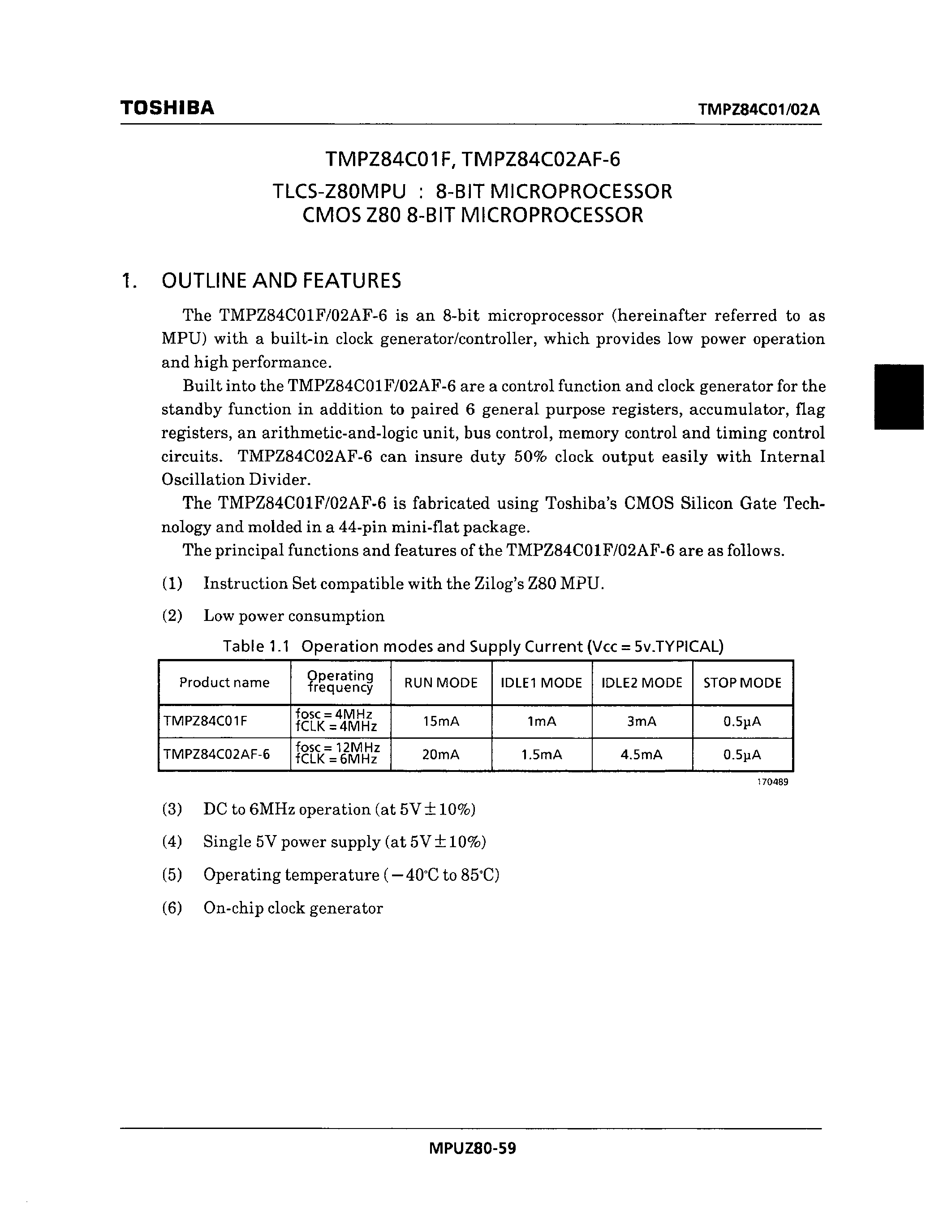 Даташит TMPZ84C01F - CMOS Z80 8-BIT MICROPROCESSOR страница 1