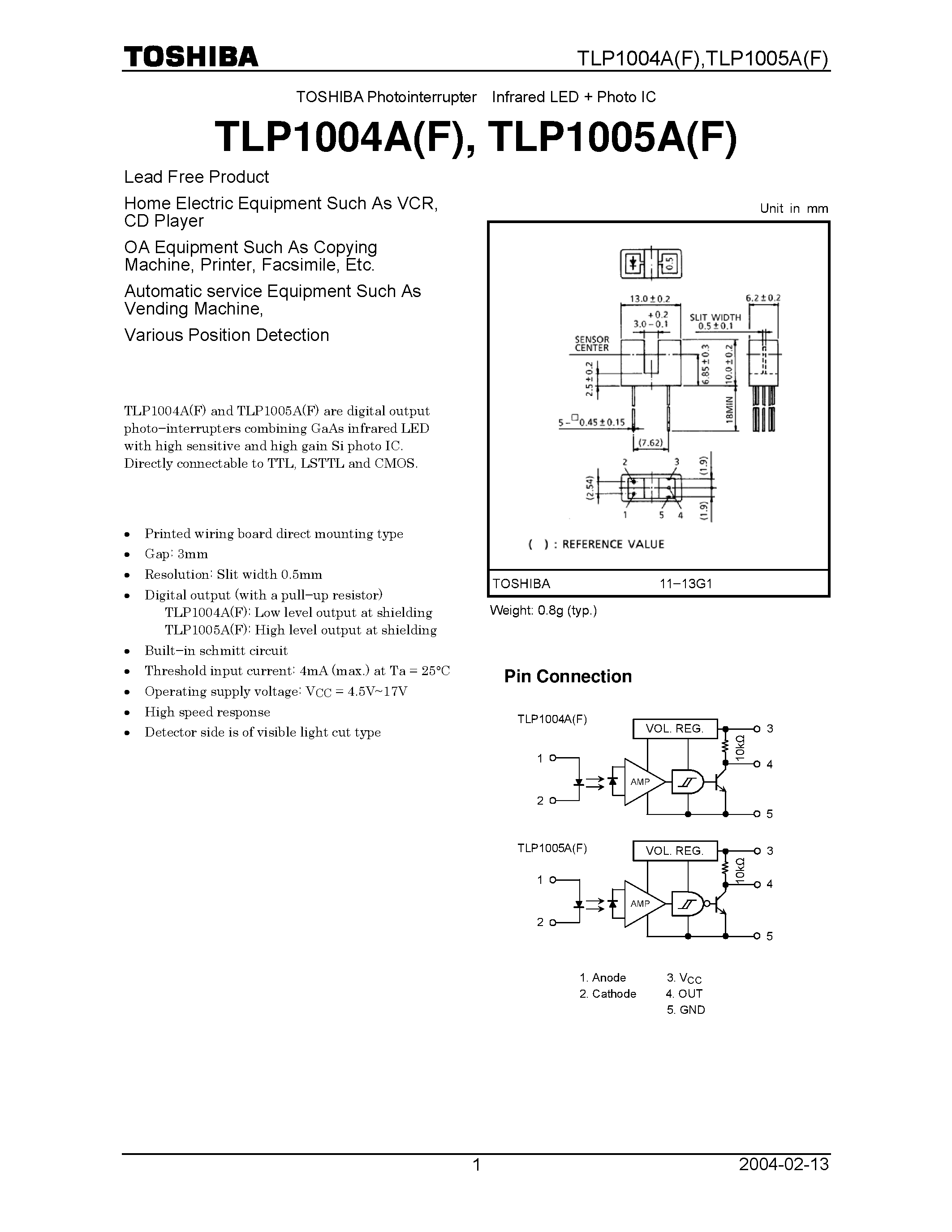 Datasheet TLP1005AF - INFRARED LED + PHOTO IC page 1