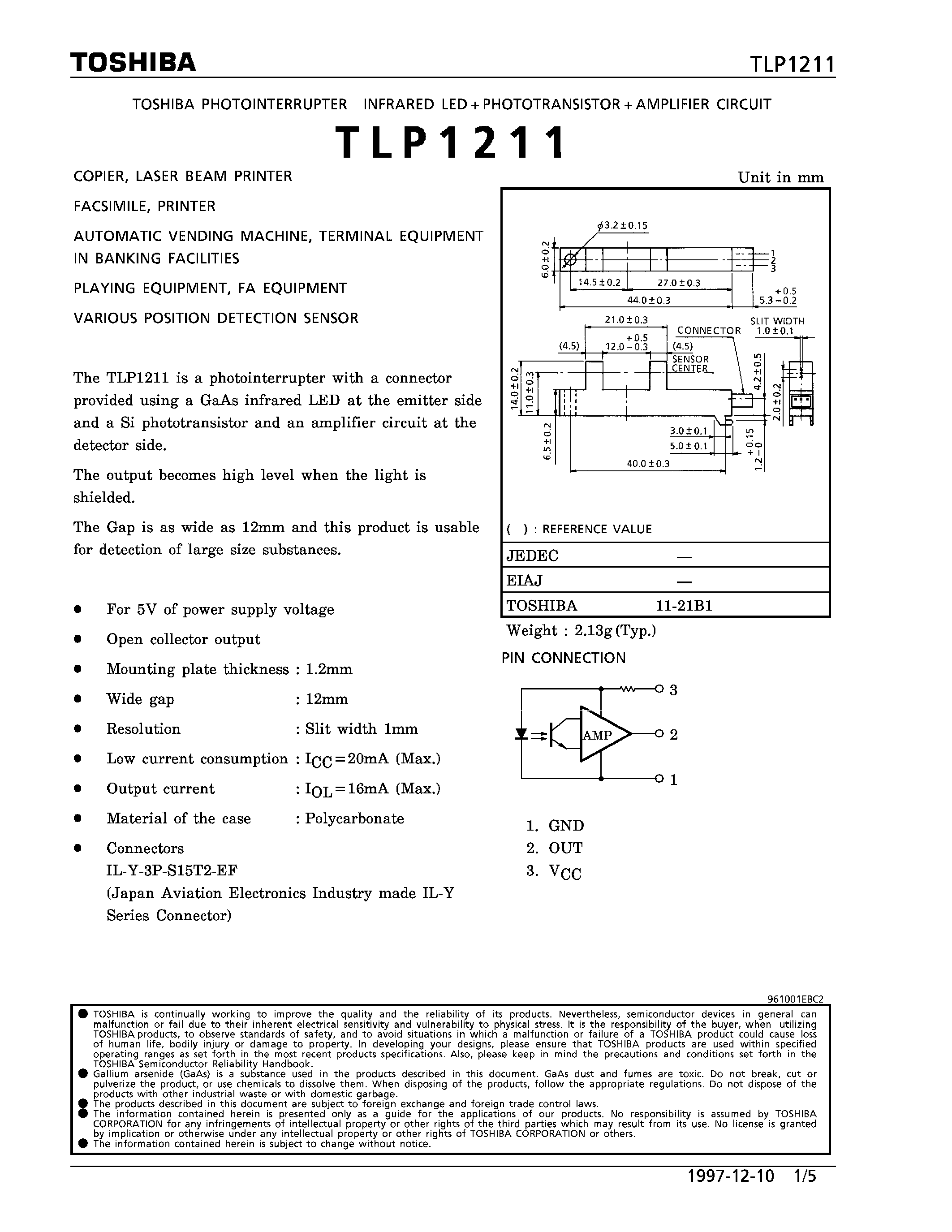 Datasheet TLP1211 - COPIER/ LASER BEAM PRINTER FACSIMILE/ PRINTER page 1