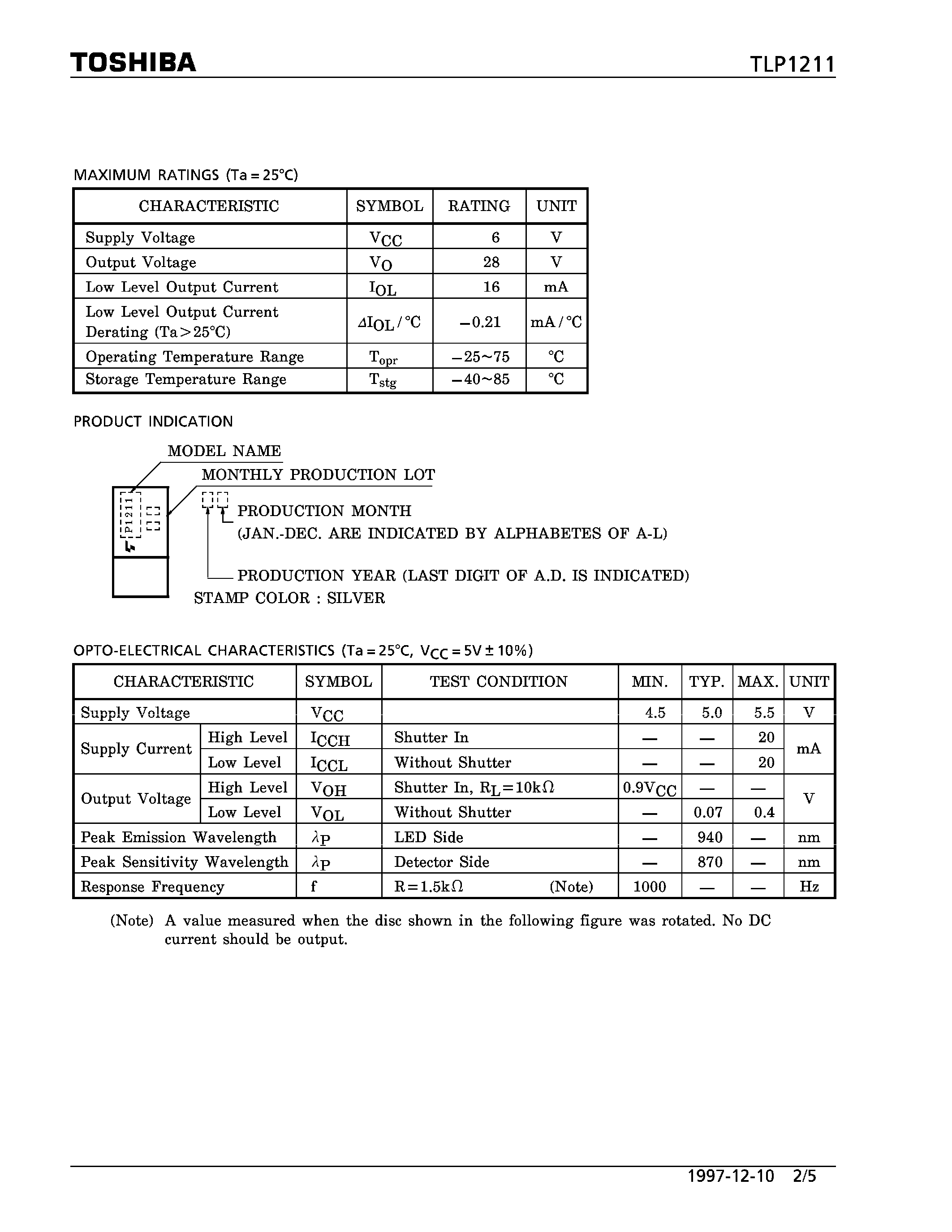 Datasheet TLP1211 - COPIER/ LASER BEAM PRINTER FACSIMILE/ PRINTER page 2