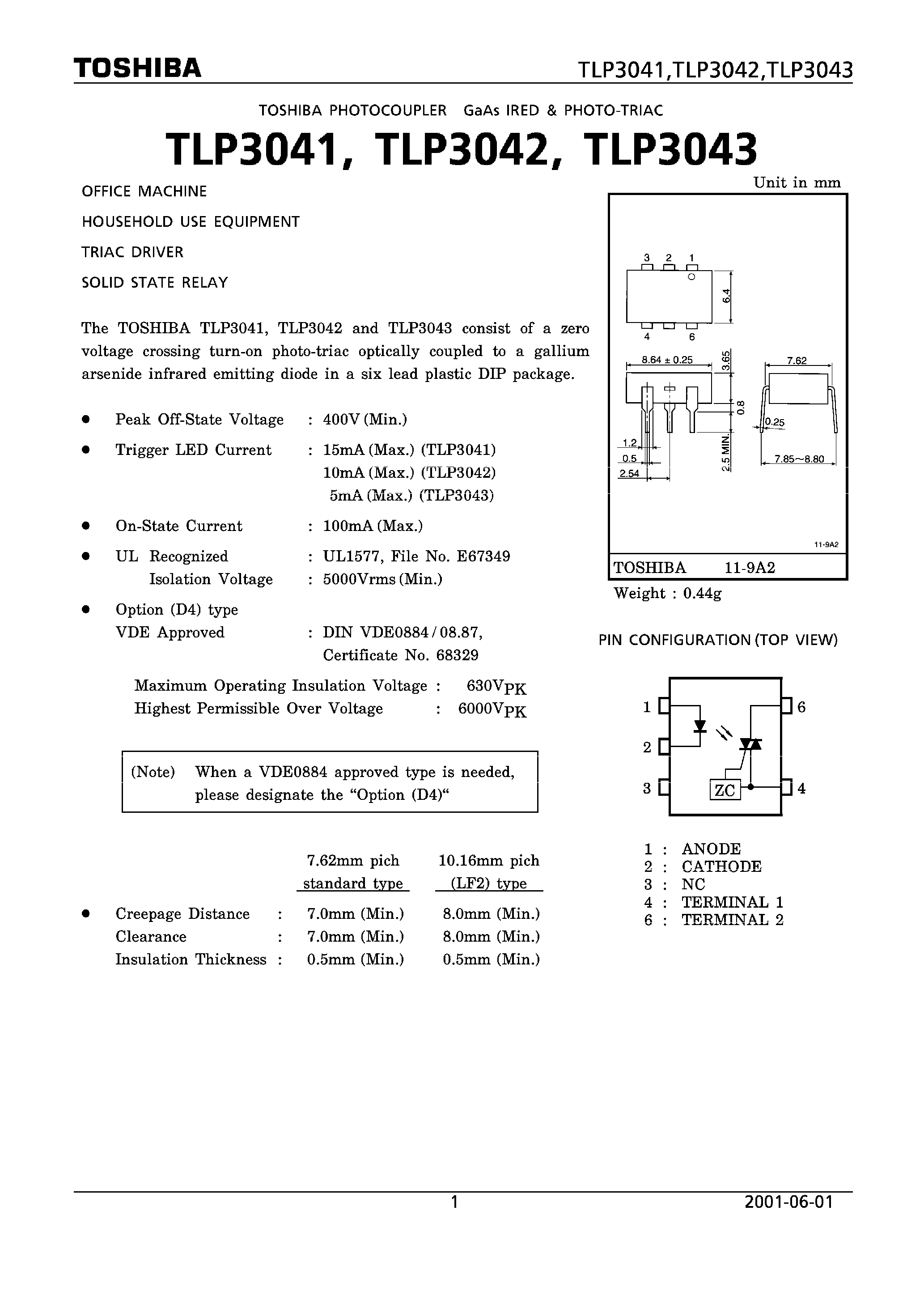 Даташит TLP3041 - office machine houselold use equipment страница 1