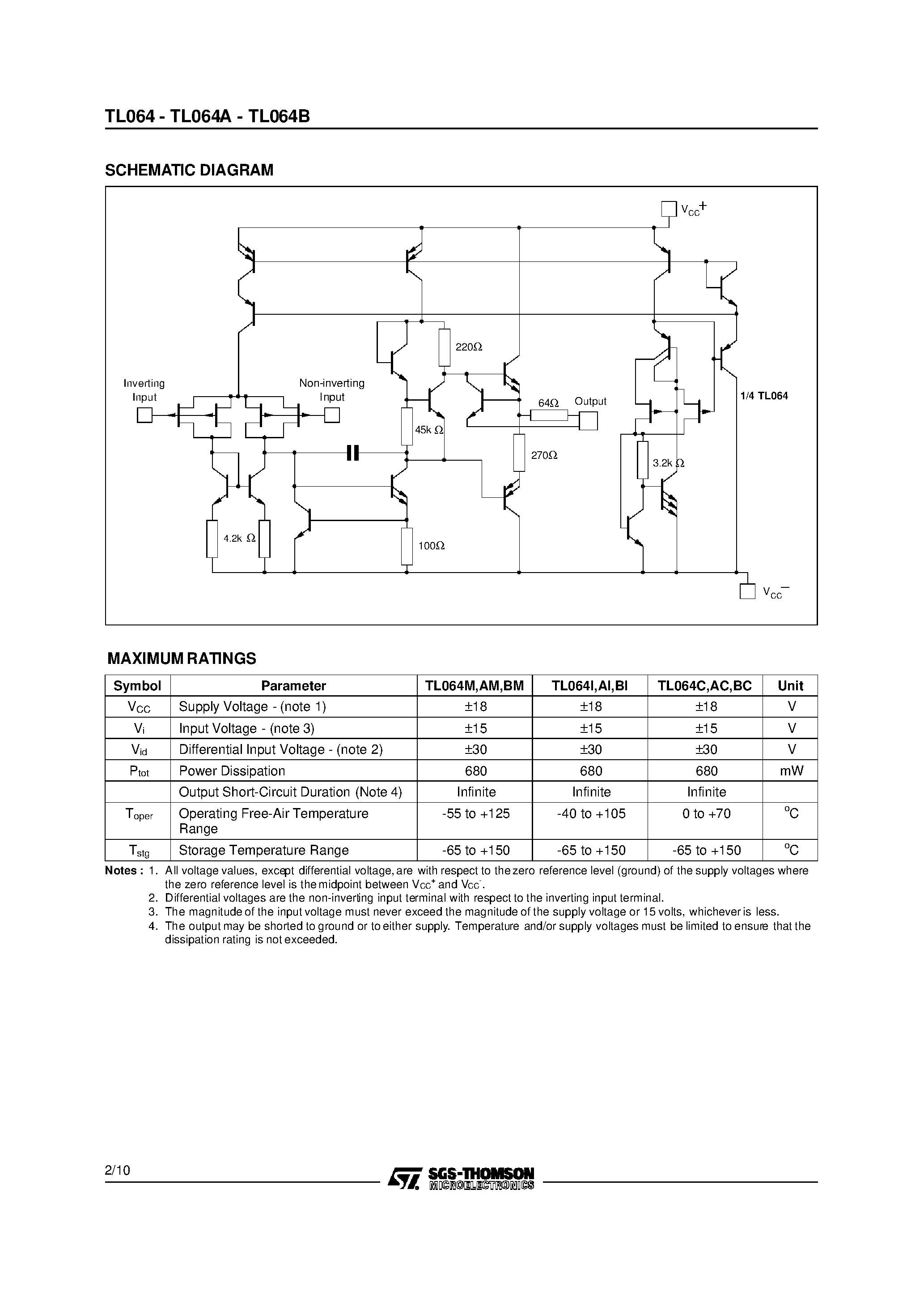 Datasheet TL064ACN - LOW POWER J-FET QUAD OPERATIONAL AMPLIFIERS page 2