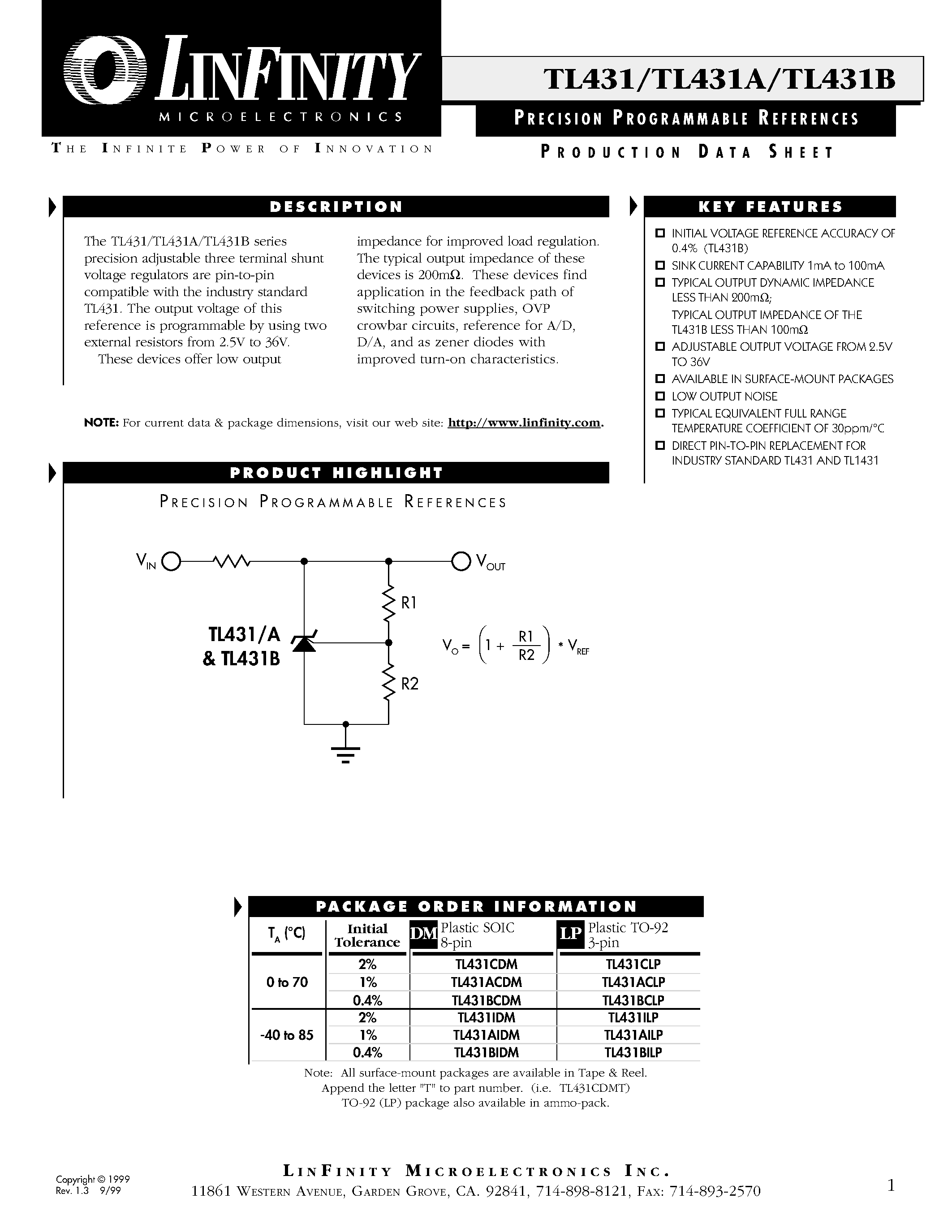 Даташит TL431ACLP - PRECISION PROGRAMMABLE REFERENCES страница 1