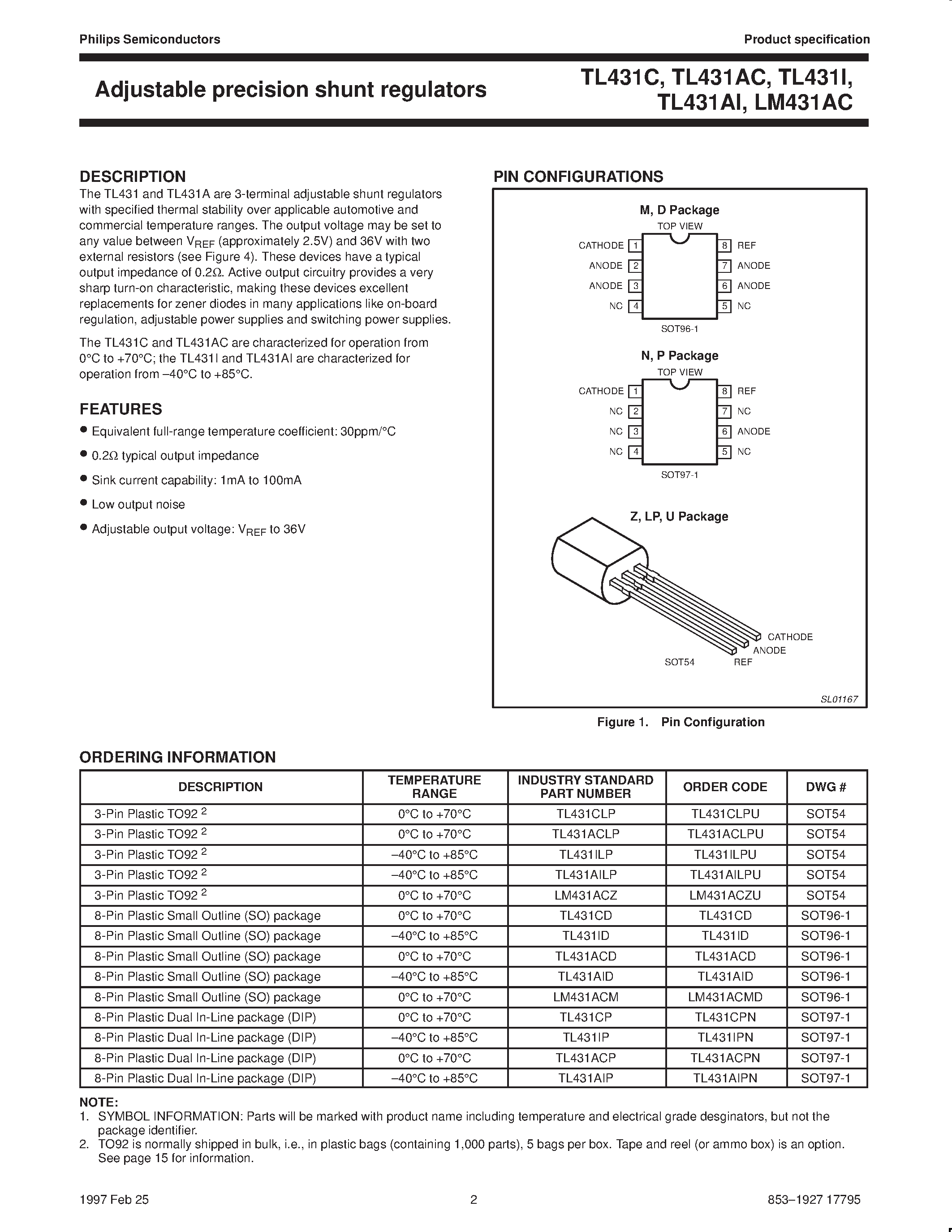 Даташит TL431ACLP - Adjustable precision shunt regulators страница 2