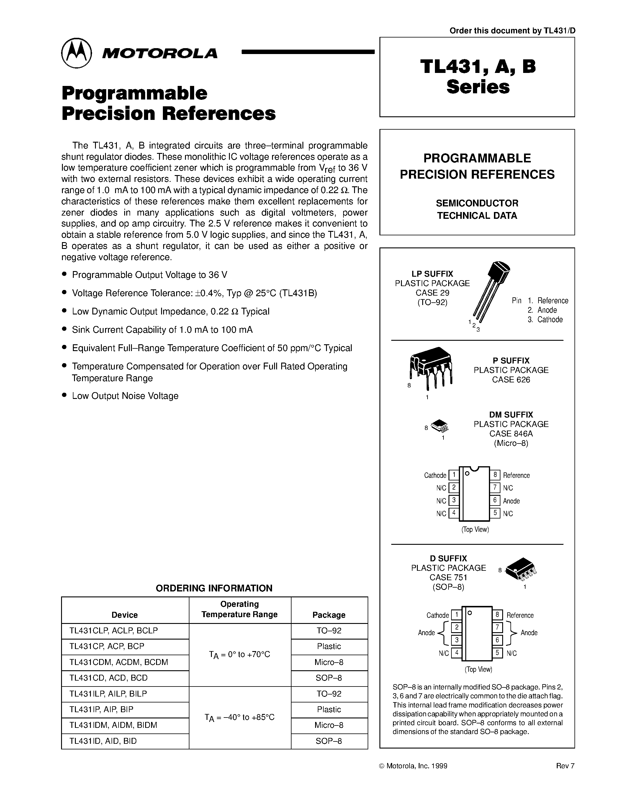 Даташит TL431ACP - PROGRAMMABLE PRECISION REFERENCES страница 1