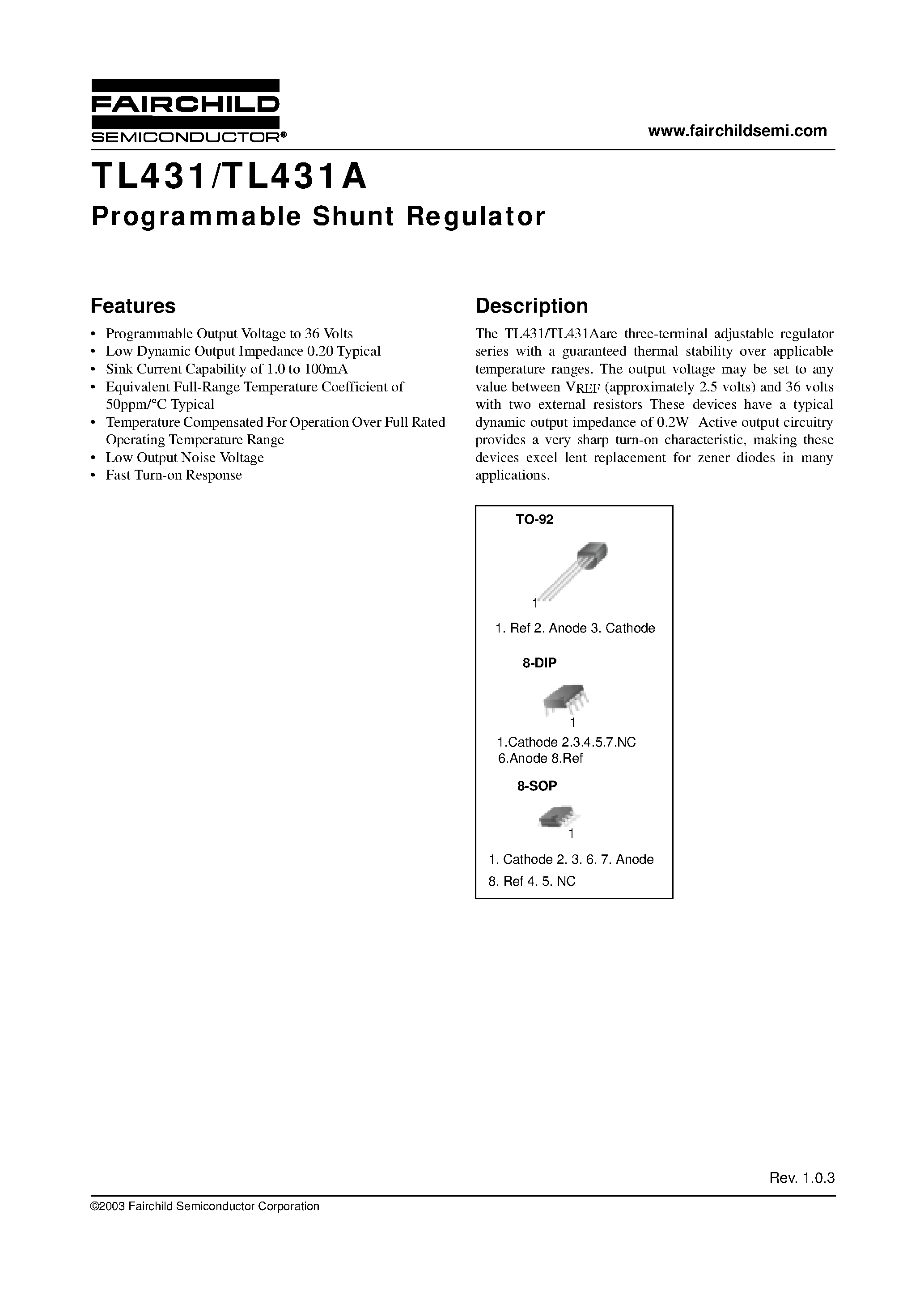 Даташит TL431CD - Programmable Shunt Regulator страница 1