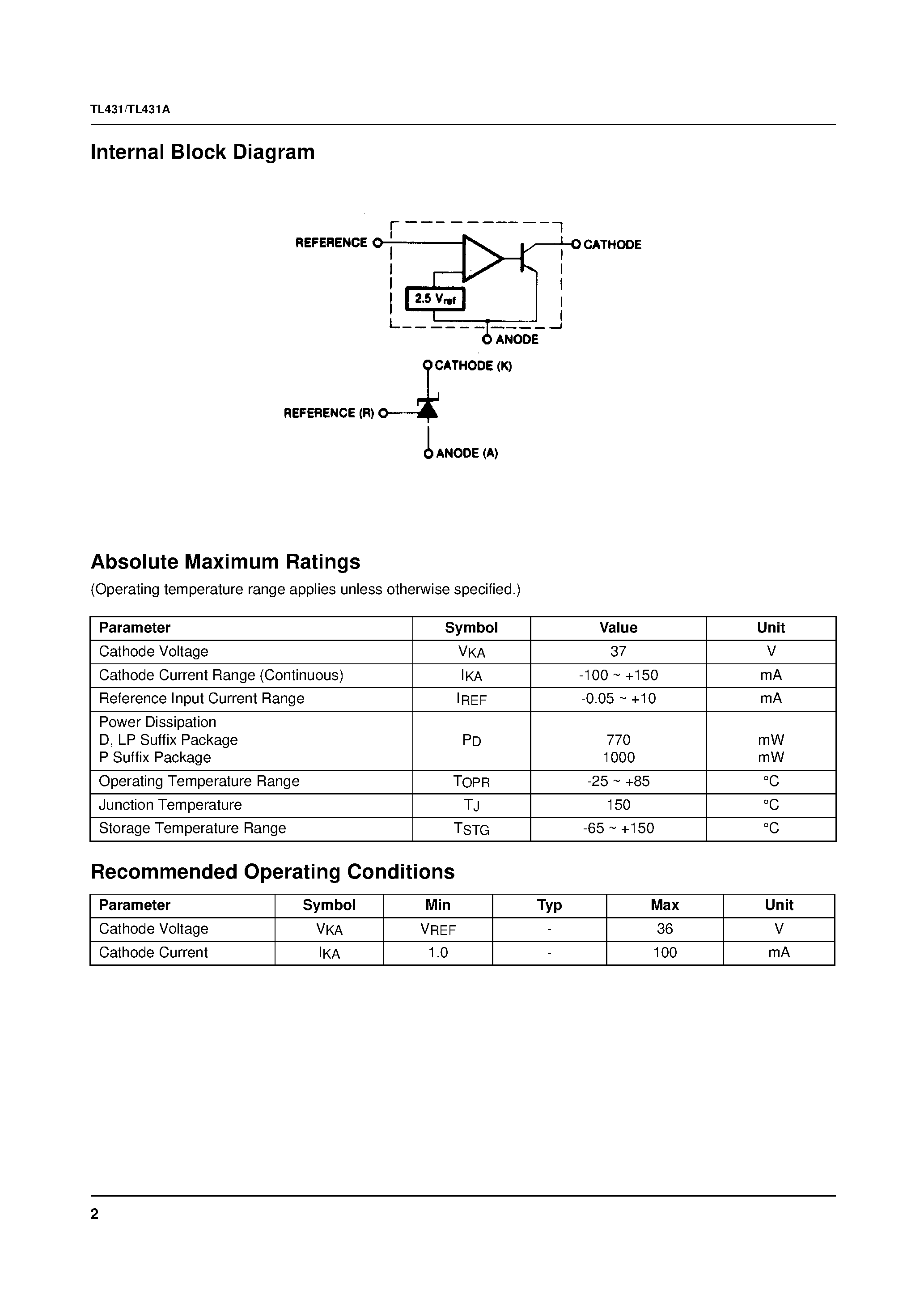 Даташит TL431CD - Programmable Shunt Regulator страница 2