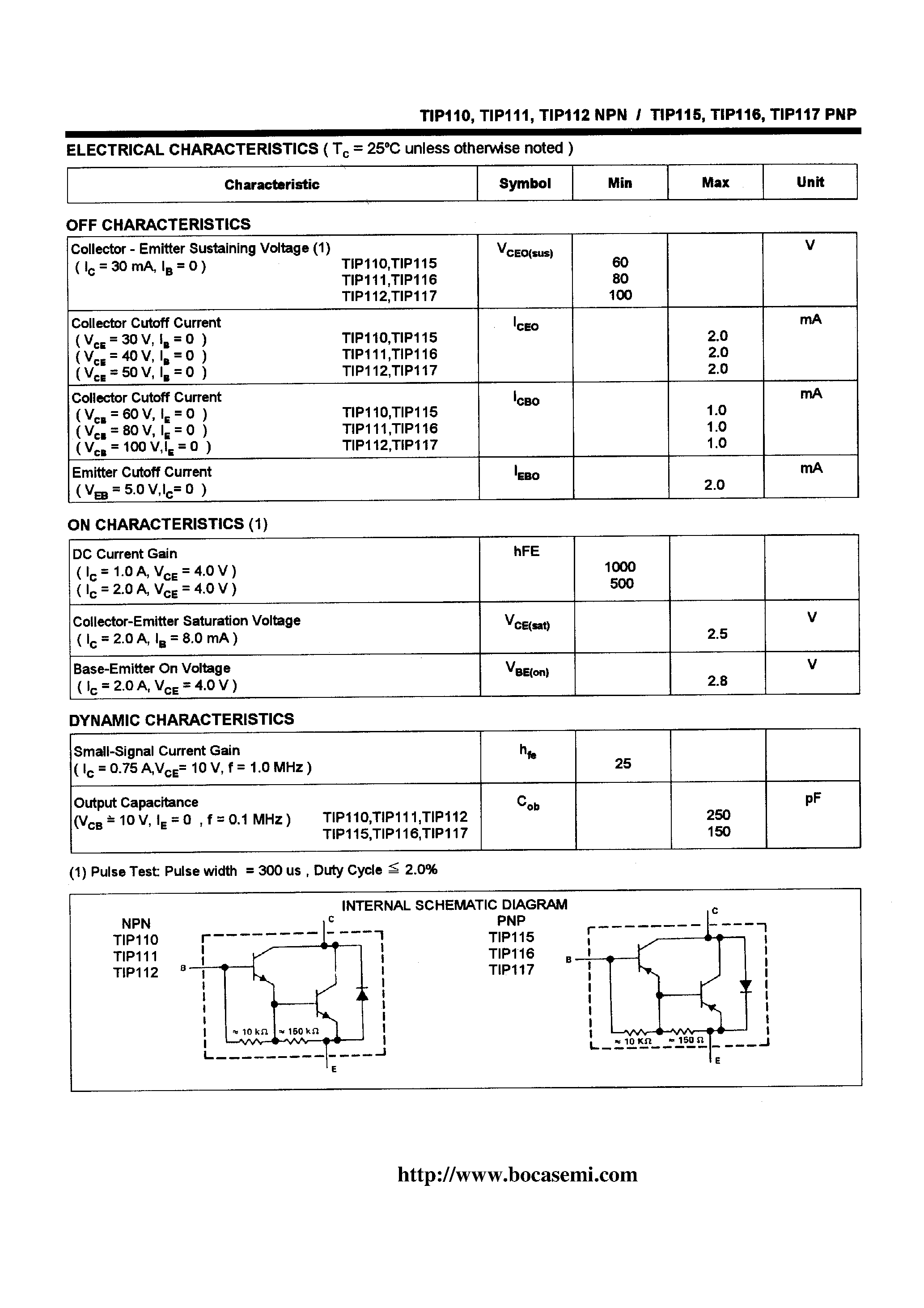 Даташит TIP111 - PLASTIC MEDIUM-POWER COMPLEMENTARY SILICON TRANSISTORS страница 2