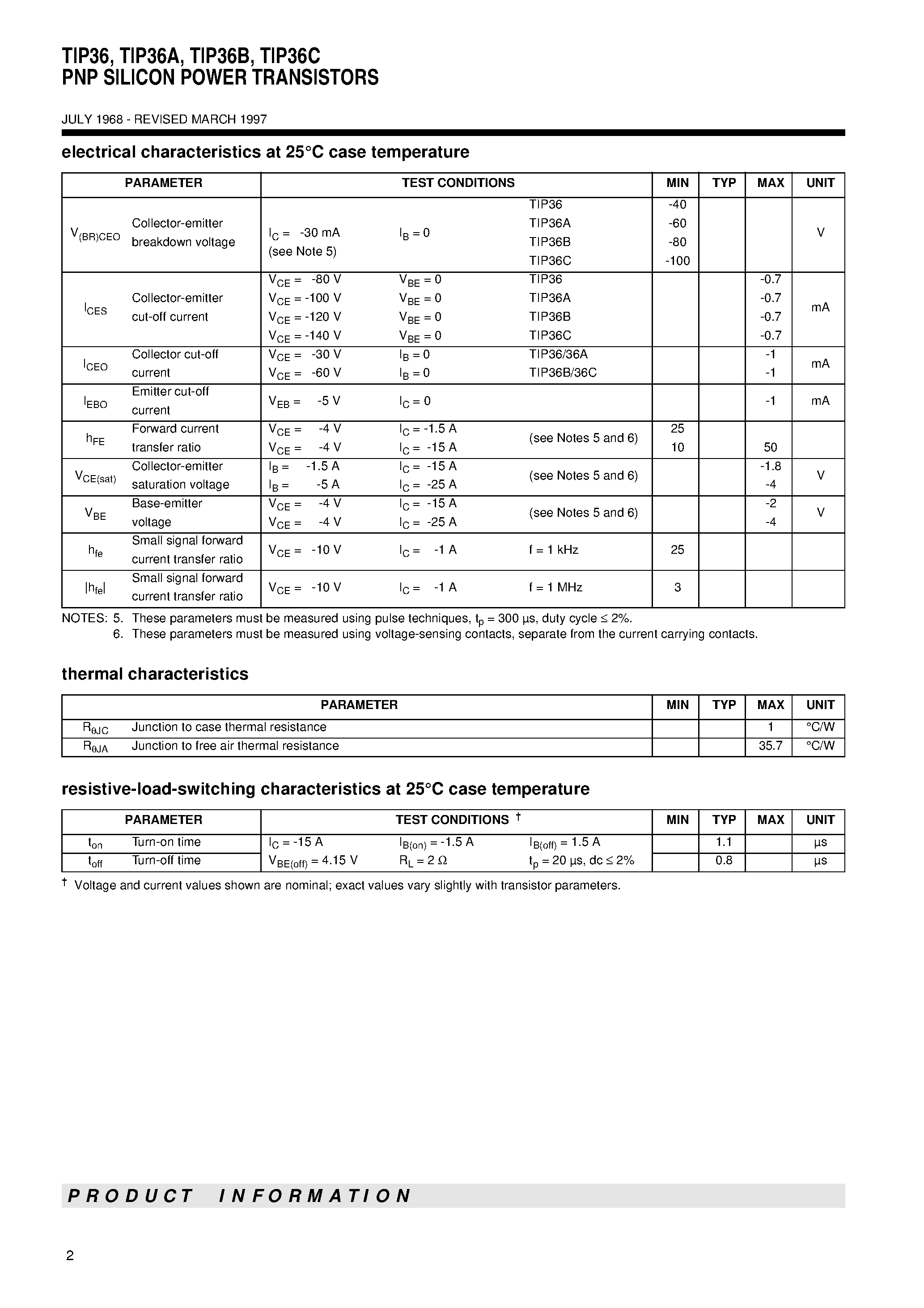 Даташит TIP36B - PNP SILICON POWER TRANSISTORS страница 2