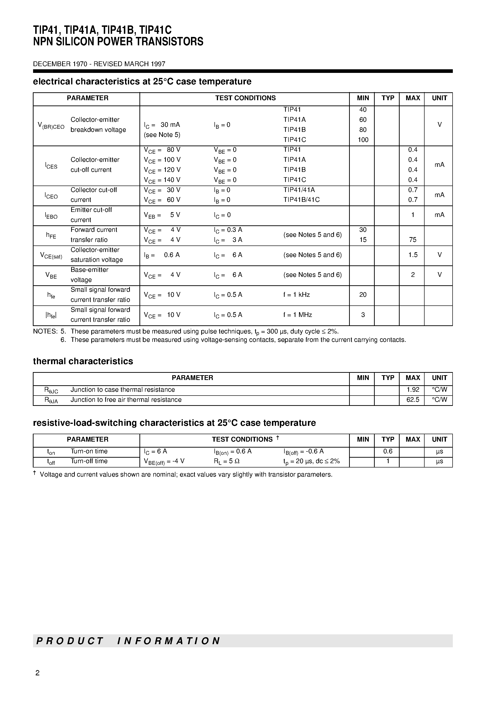 Даташит TIP41 - NPN SILICON POWER TRANSISTORS страница 2
