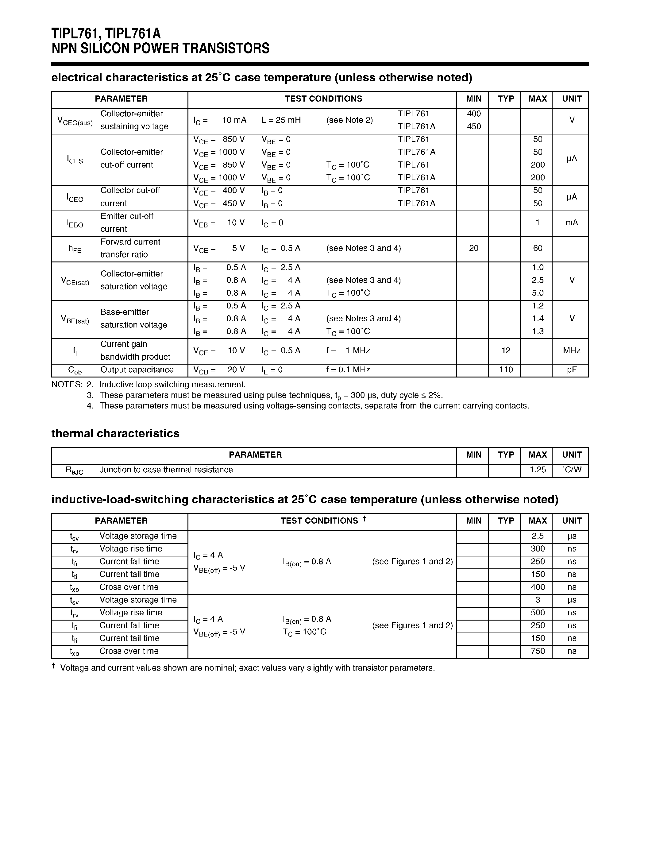 Даташит TIPL761 - NPN SILICON POWER TRANSISTORS страница 2