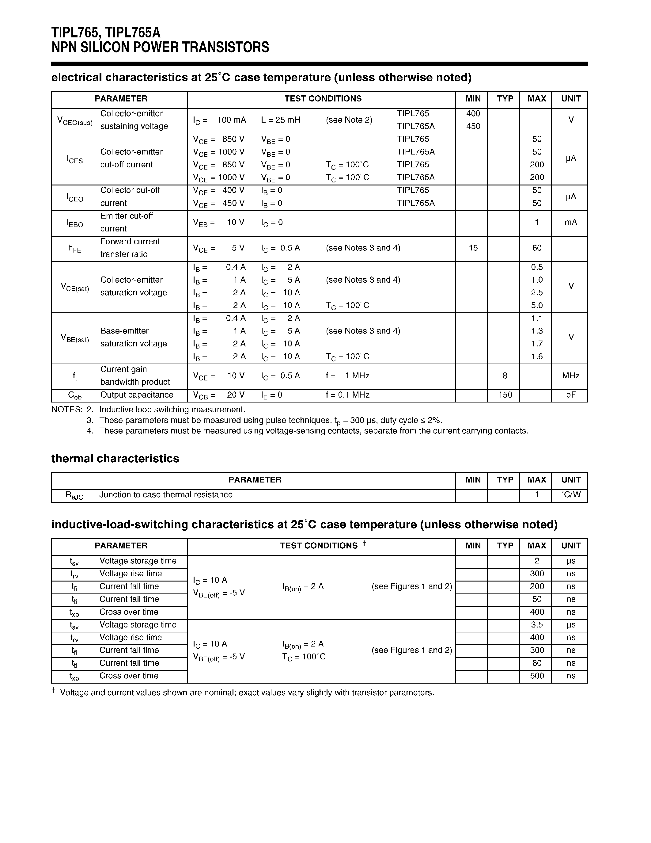 Даташит TIPL765 - NPN SILICON POWER TRANSISTORS страница 2