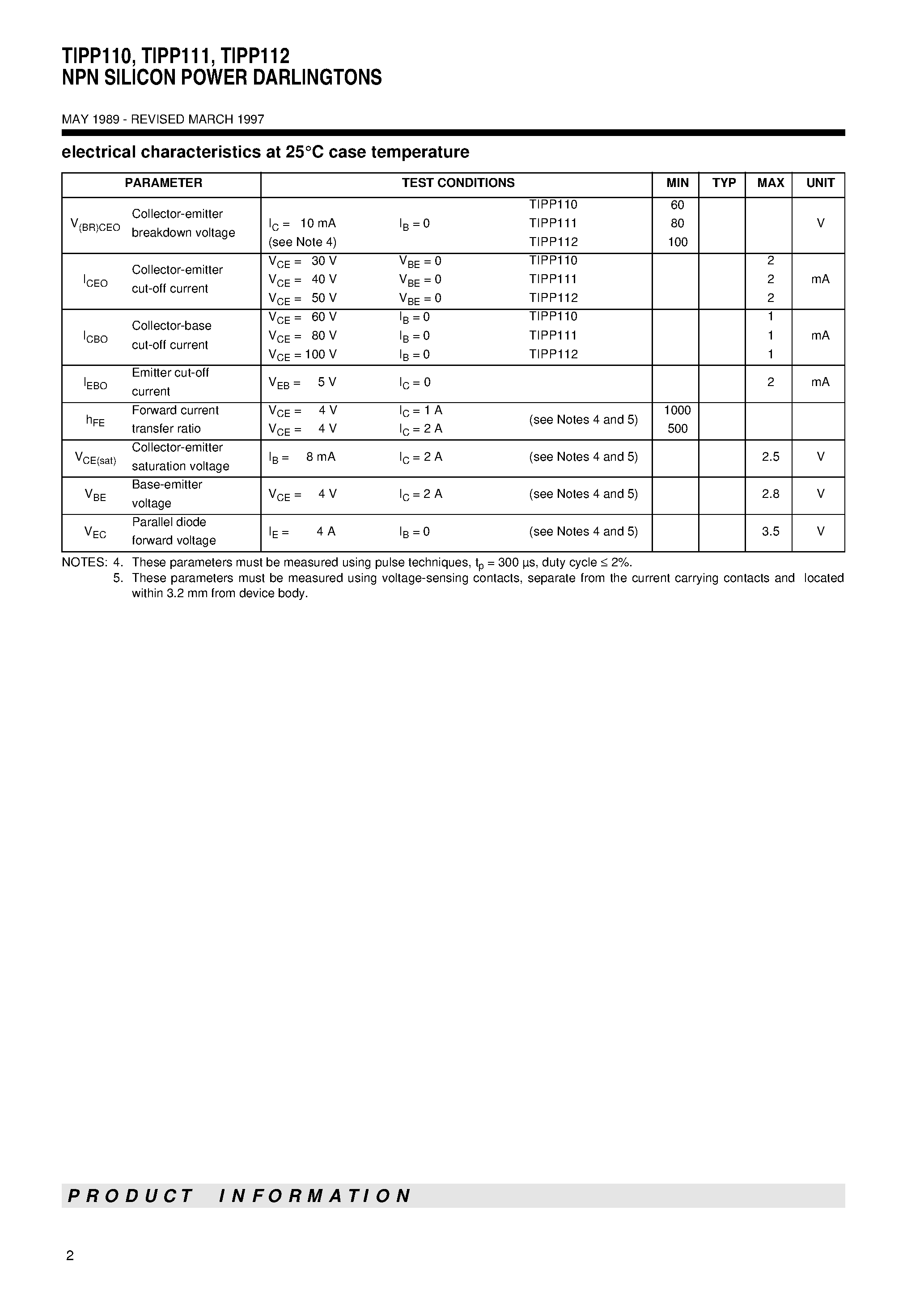 Даташит TIPP110 - NPN SILICON POWER DARLINGTONS страница 2