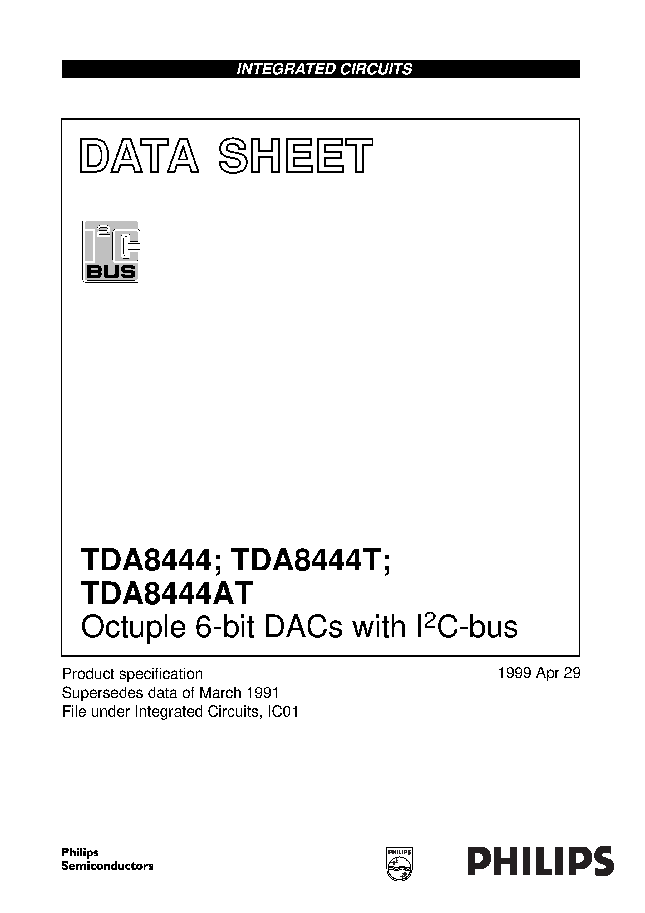 Даташит TDA844 - Octuple 6-bit DACs with I2C-bus страница 1