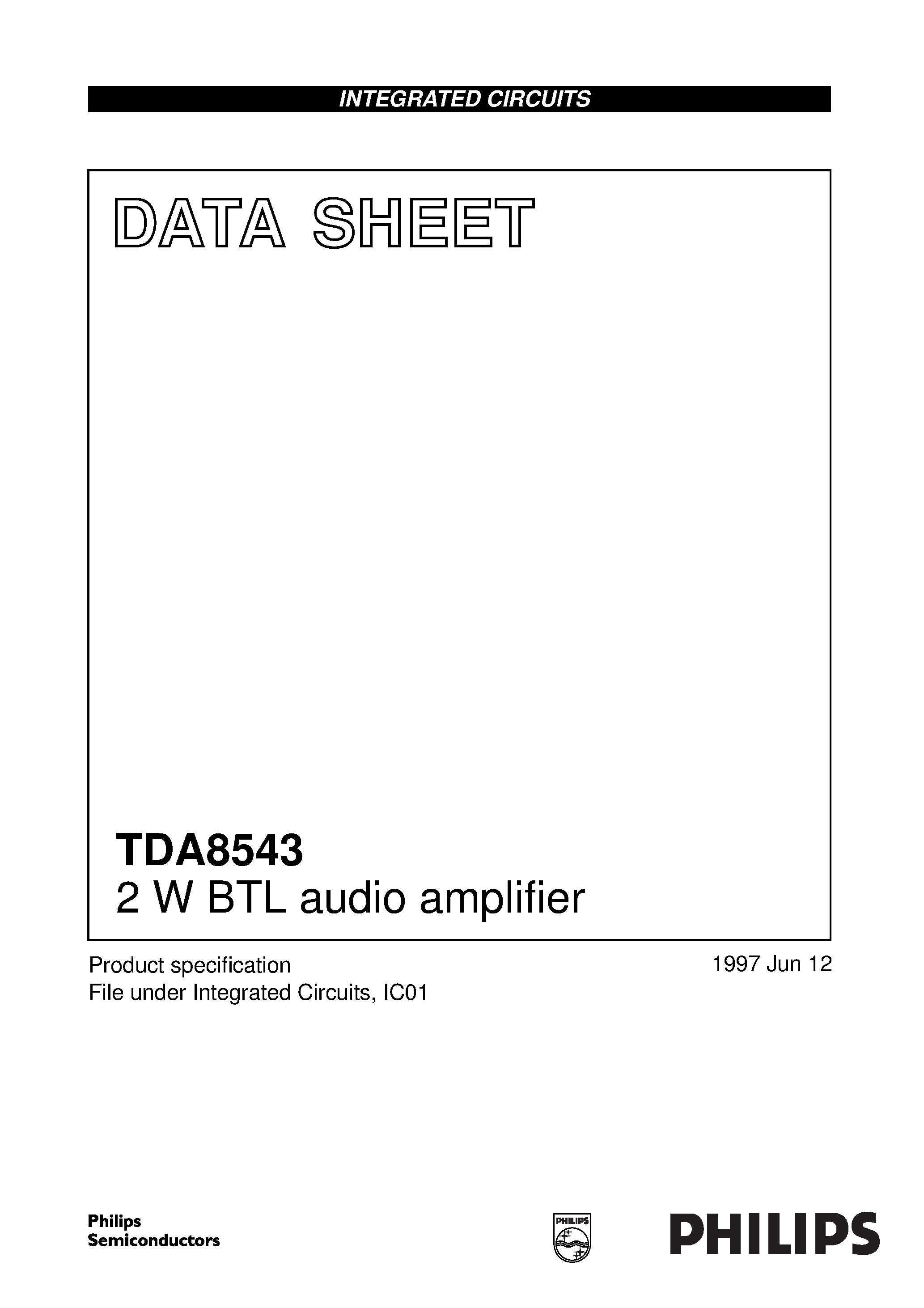 Даташит TDA8543 - 2 W BTL audio amplifier страница 1