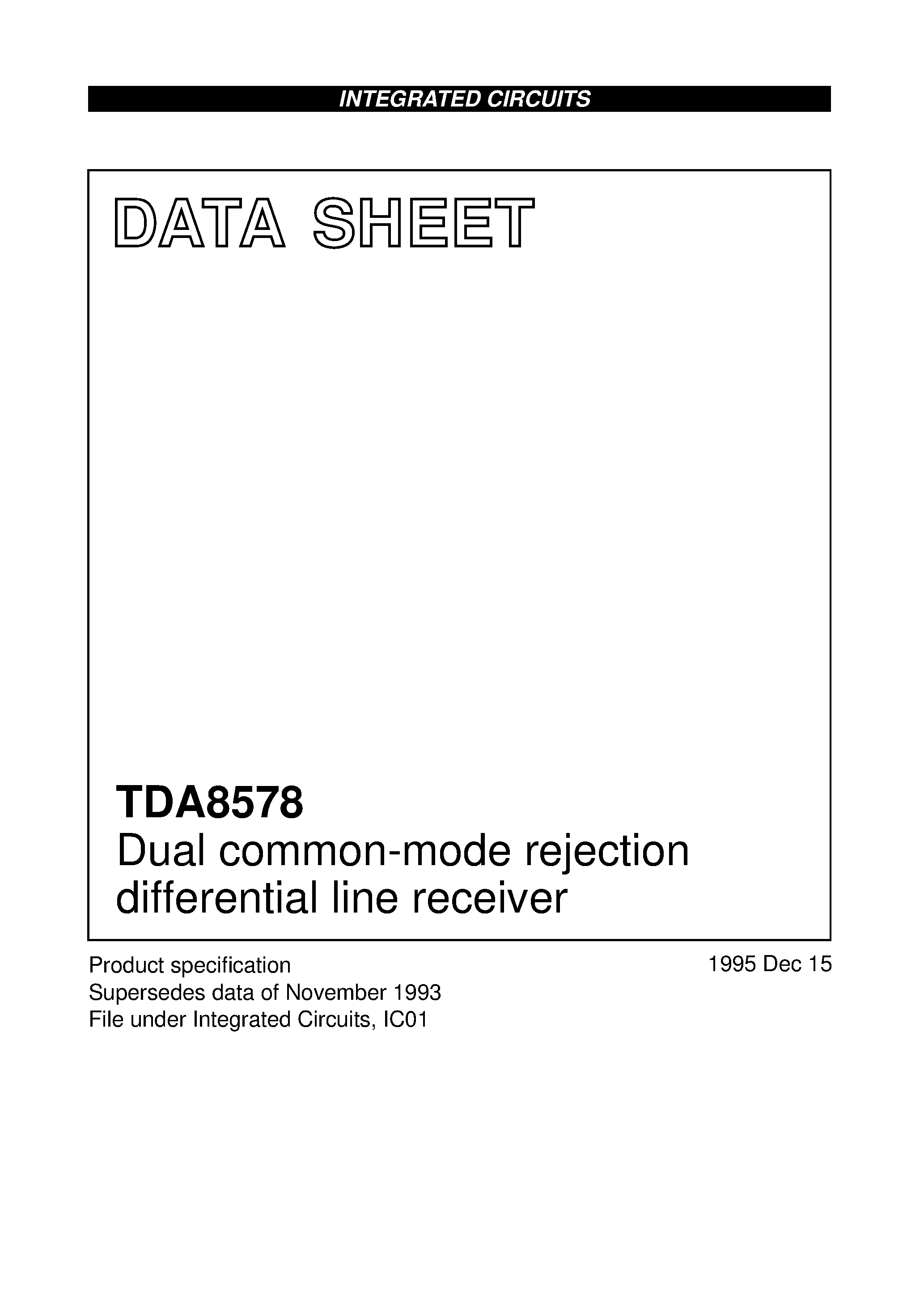 Даташит TDA8578T - Dual common-mode rejection differential line receiver страница 1