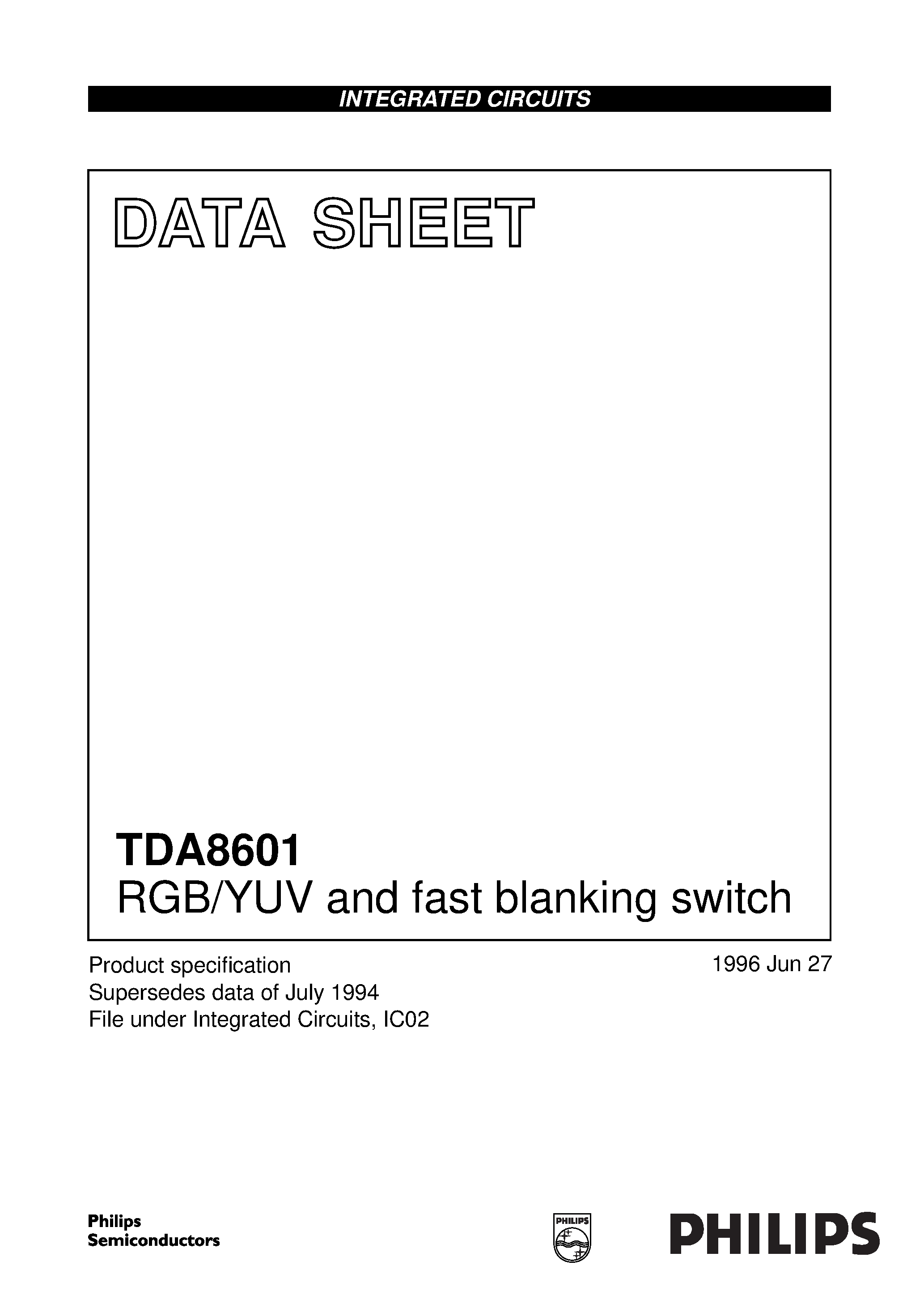 Даташит TDA8601 - RGB/YUV and fast blanking switch страница 1