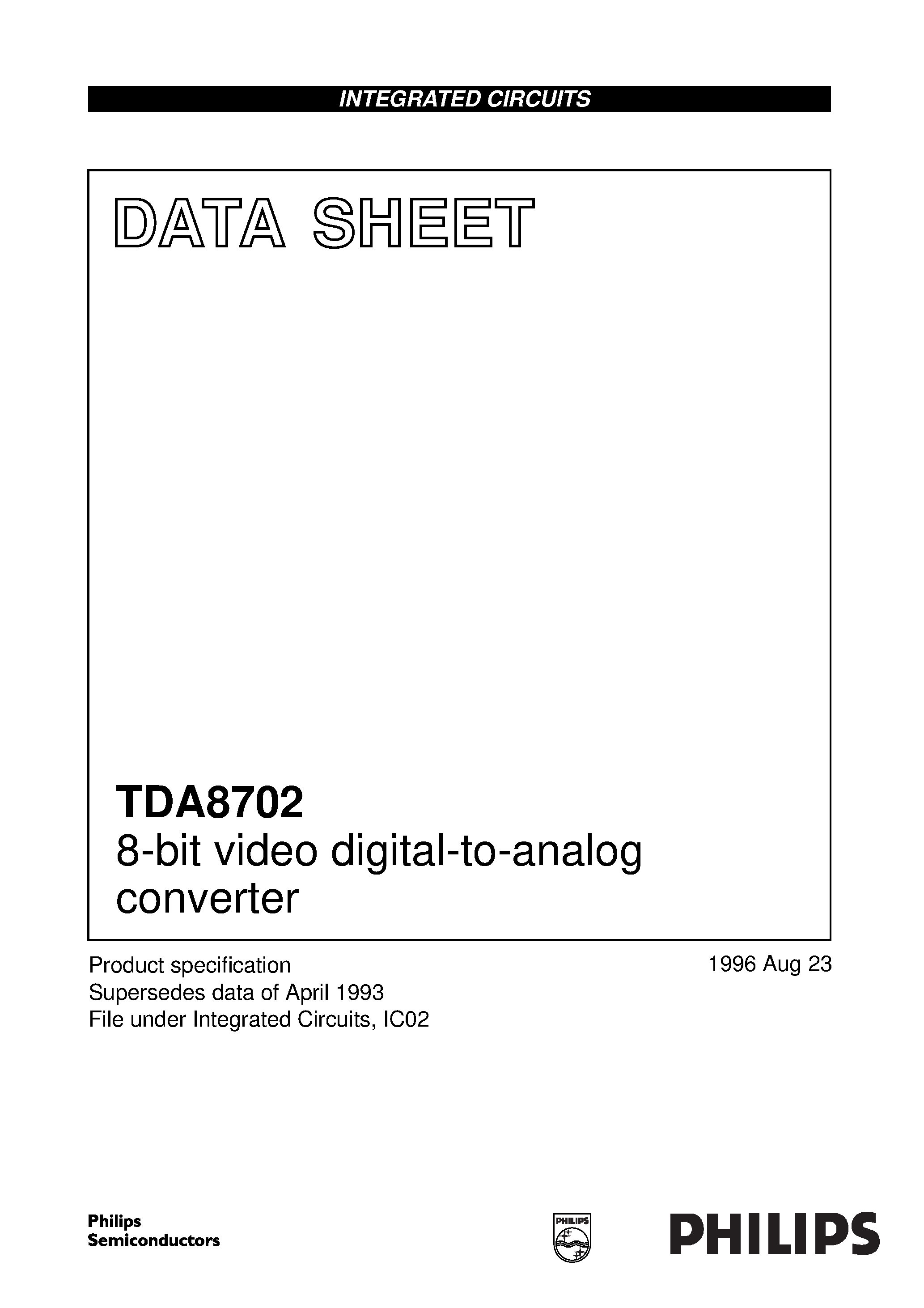 Даташит TDA8702 - 8-bit video digital-to-analog converter страница 1