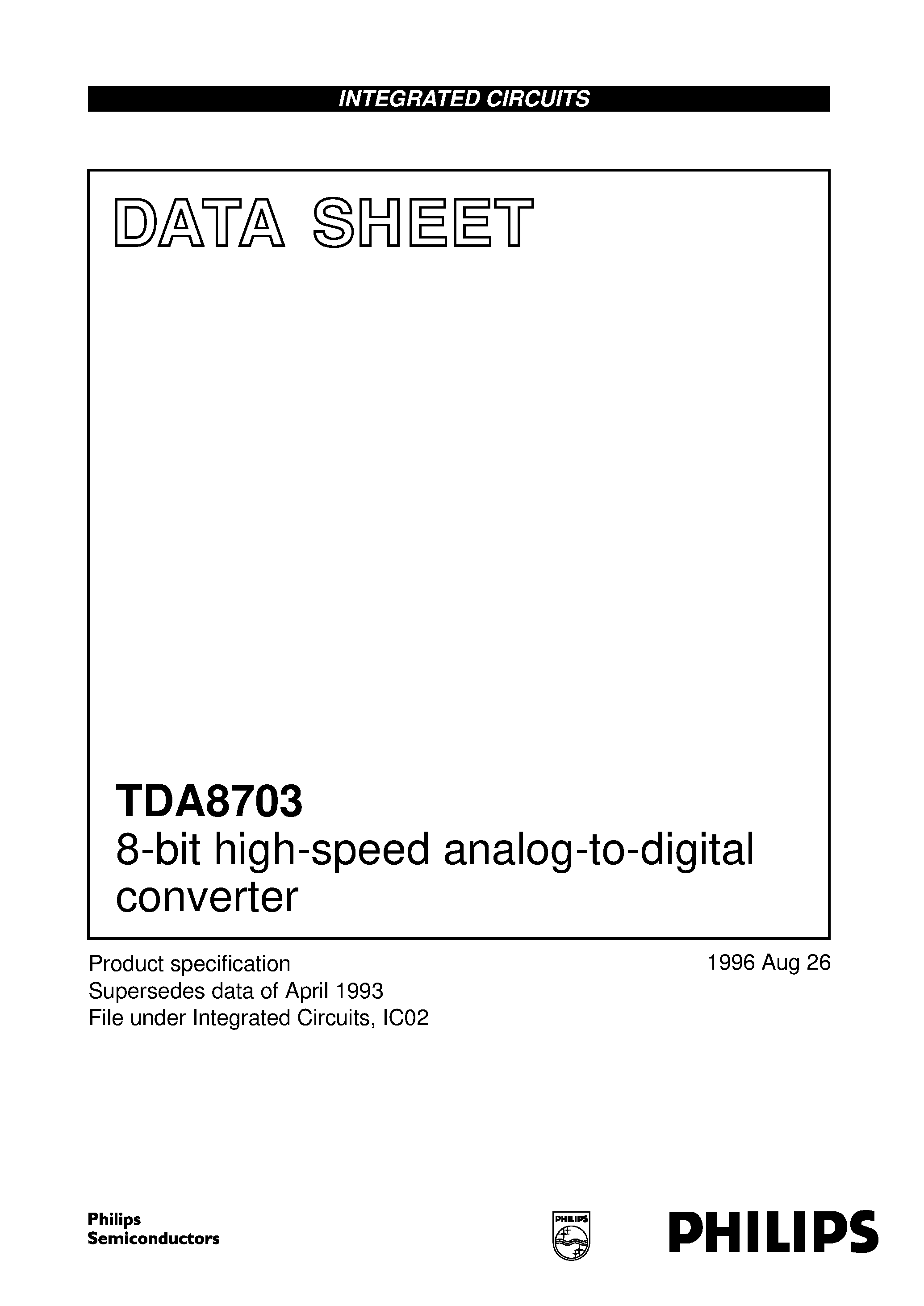 Даташит TDA8703 - 8-bit high-speed analog-to-digital converter страница 1