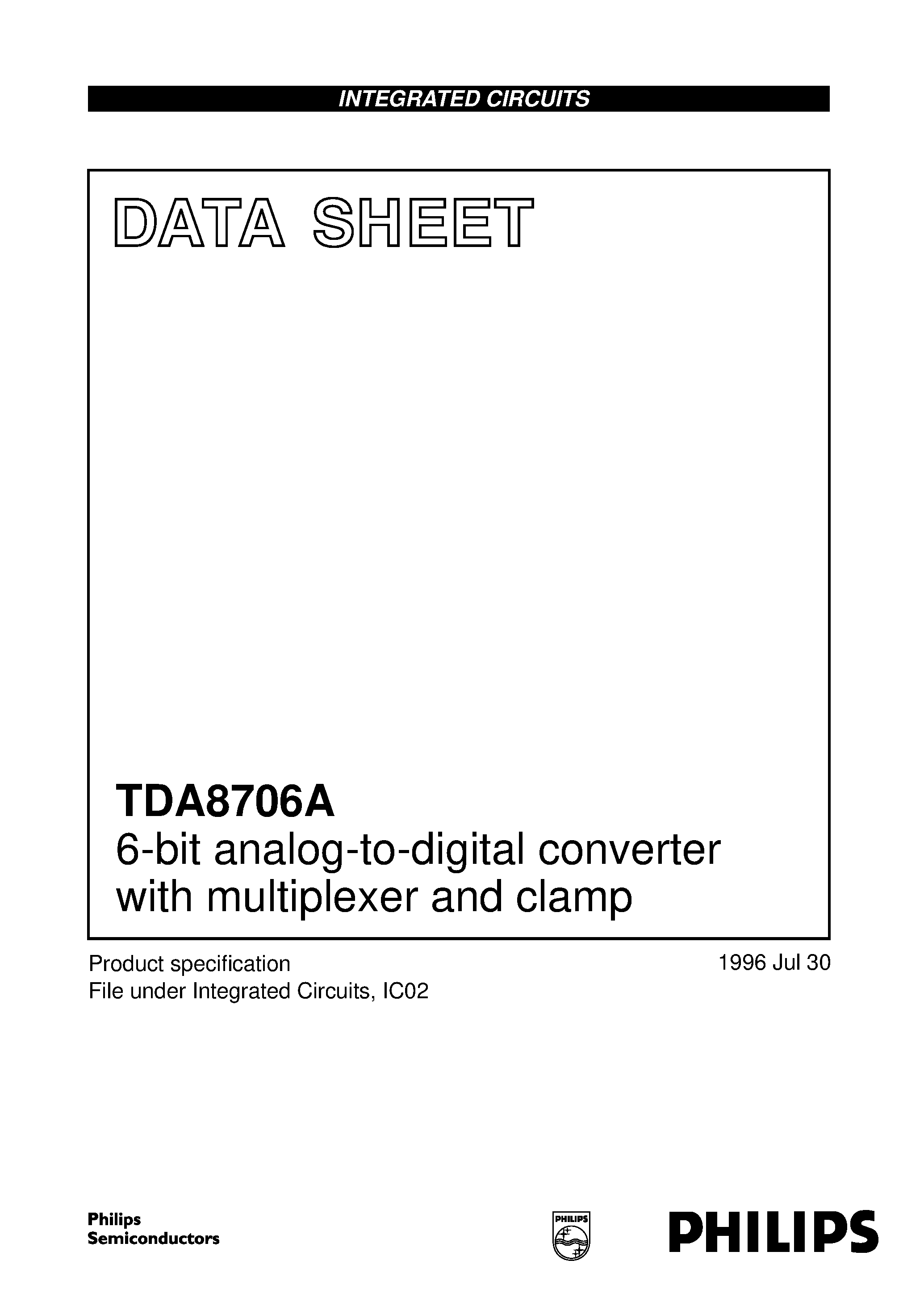 Даташит TDA8706A - 6-bit analog-to-digital converter with multiplexer and clamp страница 1