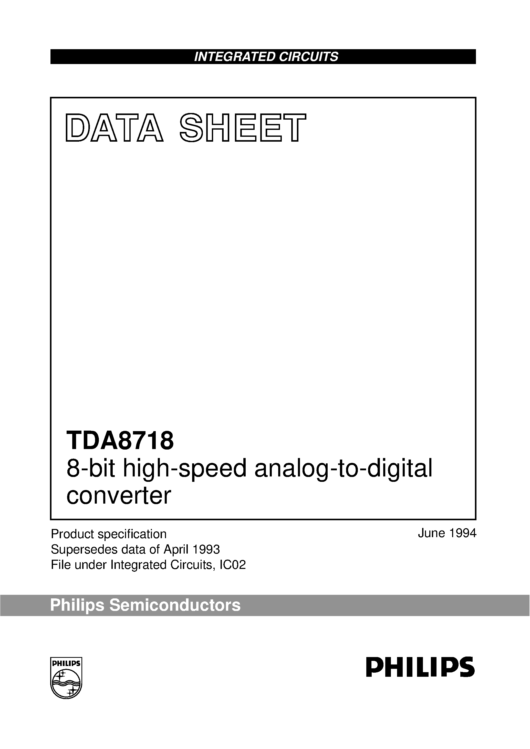 Даташит TDA8718 - 8-bit high-speed analog-to-digital converter страница 1