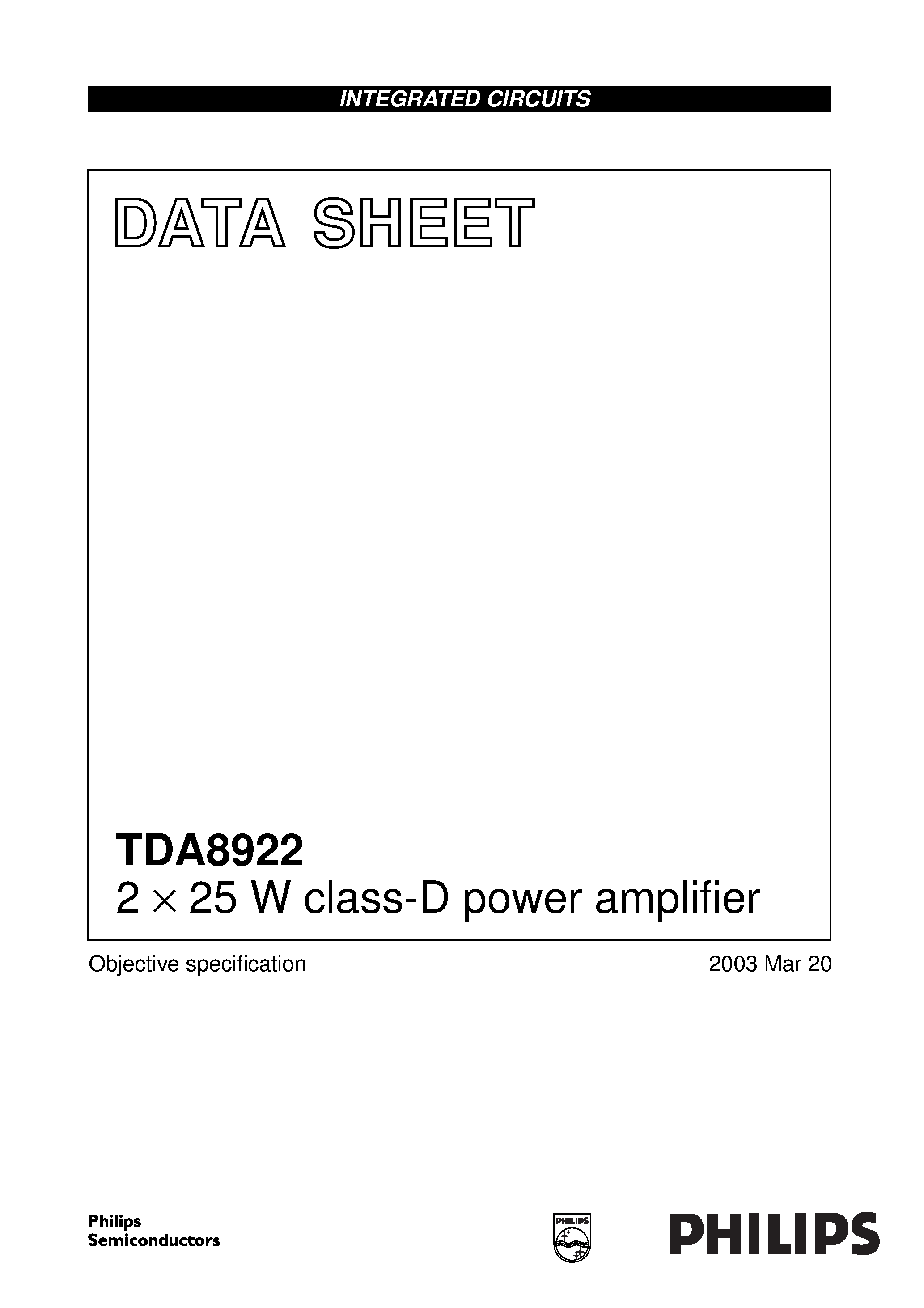 Даташит TDA8922J - 2 x 25 W class-D power amplifier страница 1