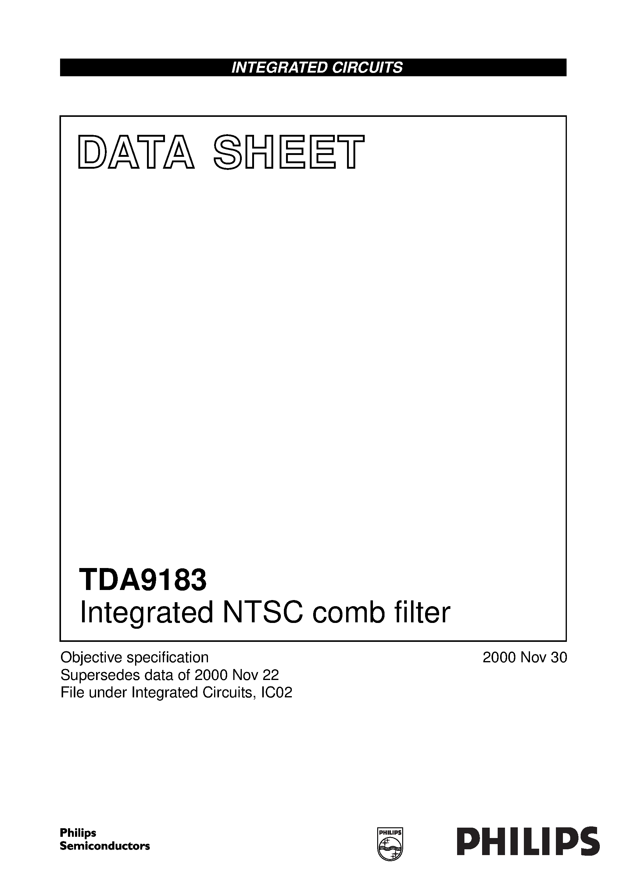 Даташит TDA9183 - Integrated NTSC comb filter страница 1