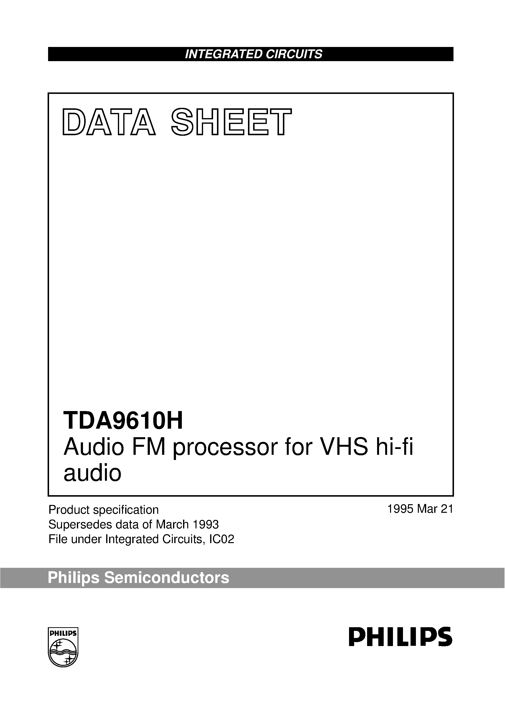 Даташит TDA9610H - Audio FM processor for VHS hi-fi audio страница 1