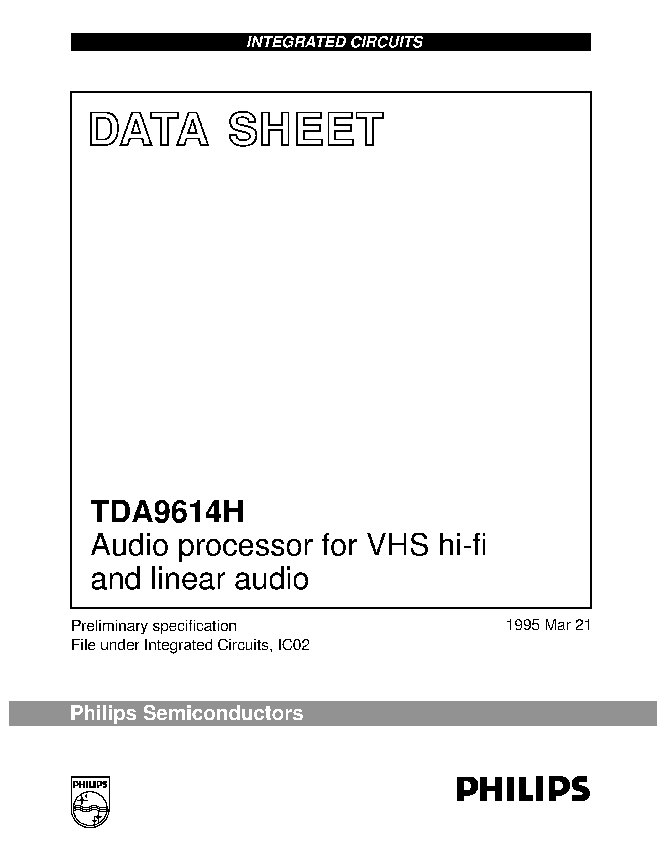 Даташит TDA9614H - Audio processor for VHS hi-fi and linear audio страница 1