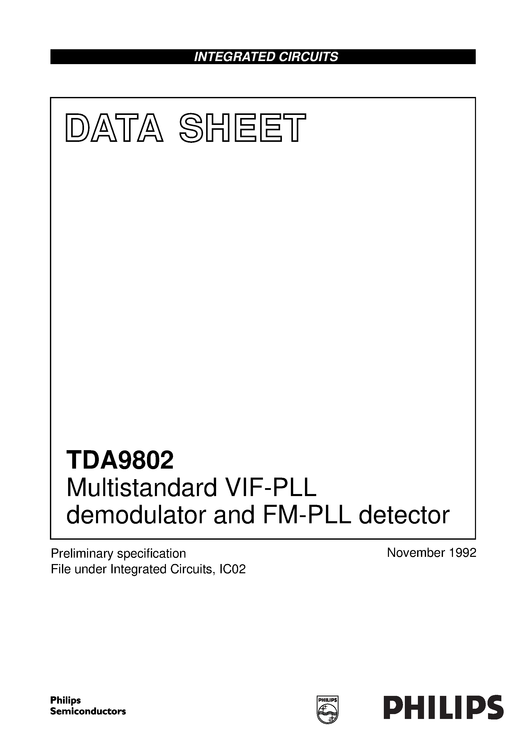 Даташит TDA9802 - Multistandard VIF-PLL demodulator and FM-PLL detector страница 1