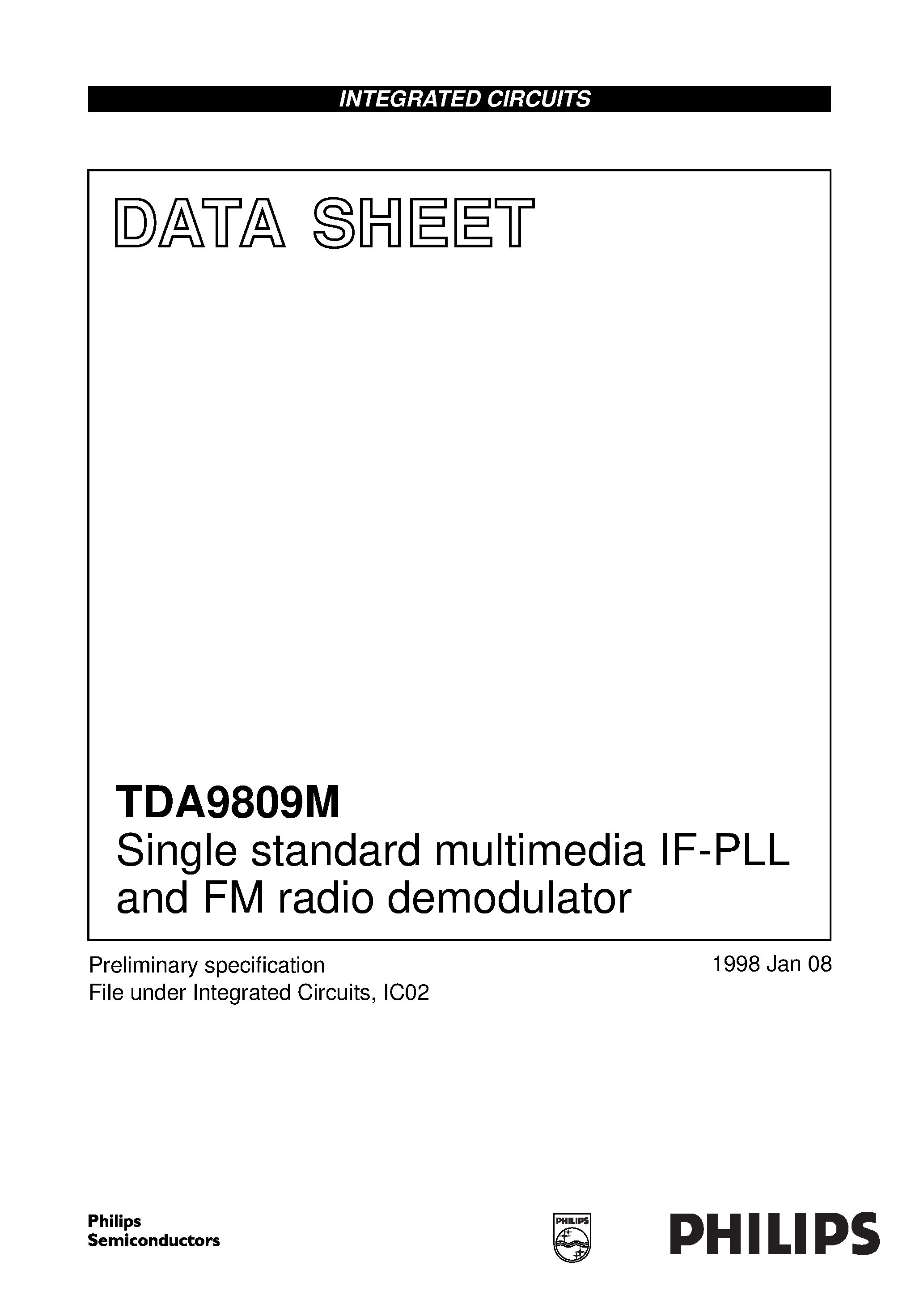 Даташит TDA9809 - Single standard multimedia IF-PLL and FM radio demodulator страница 1