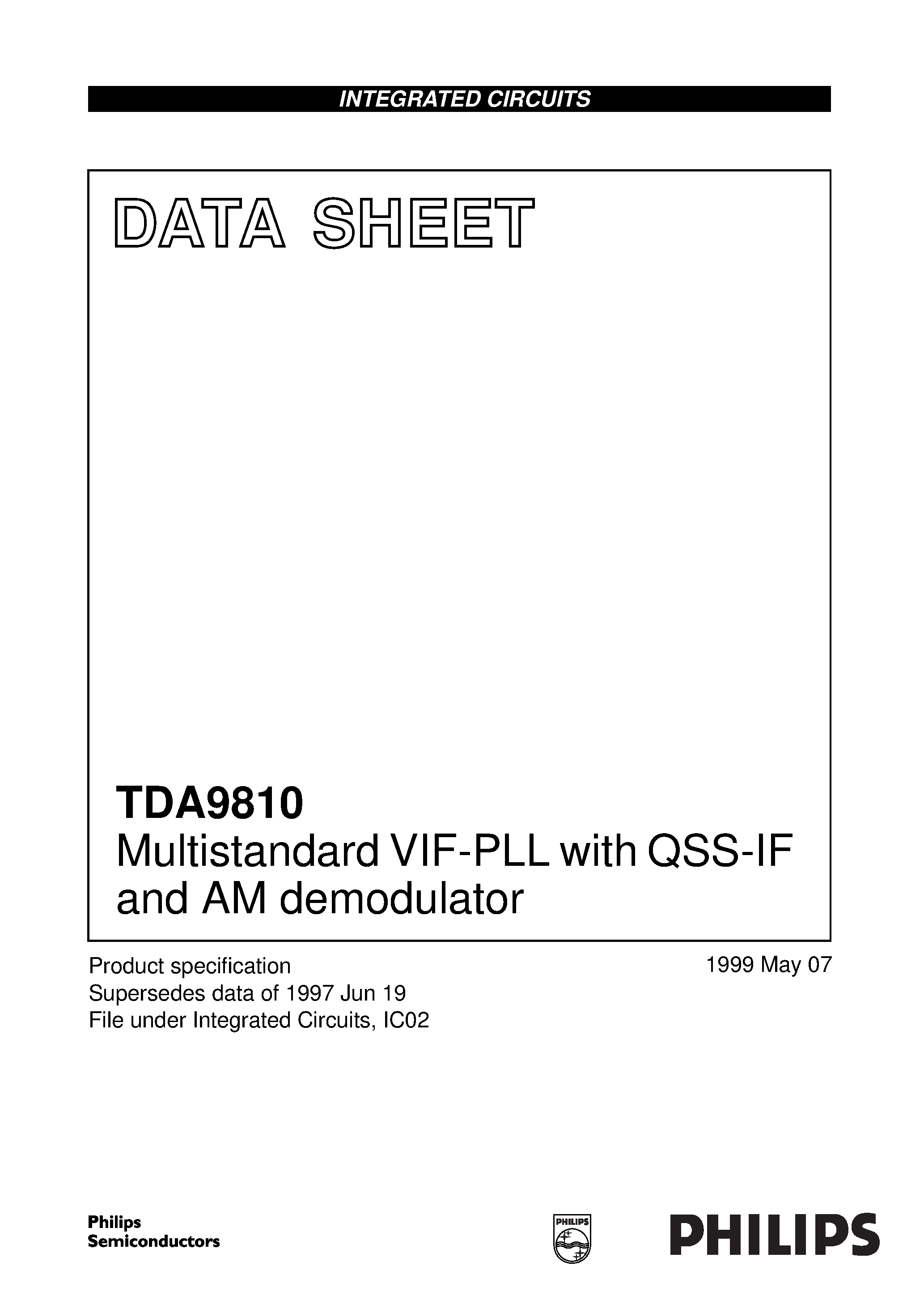 Даташит TDA9810 - Multistandard VIF-PLL with QSS-IF and AM demodulator страница 1