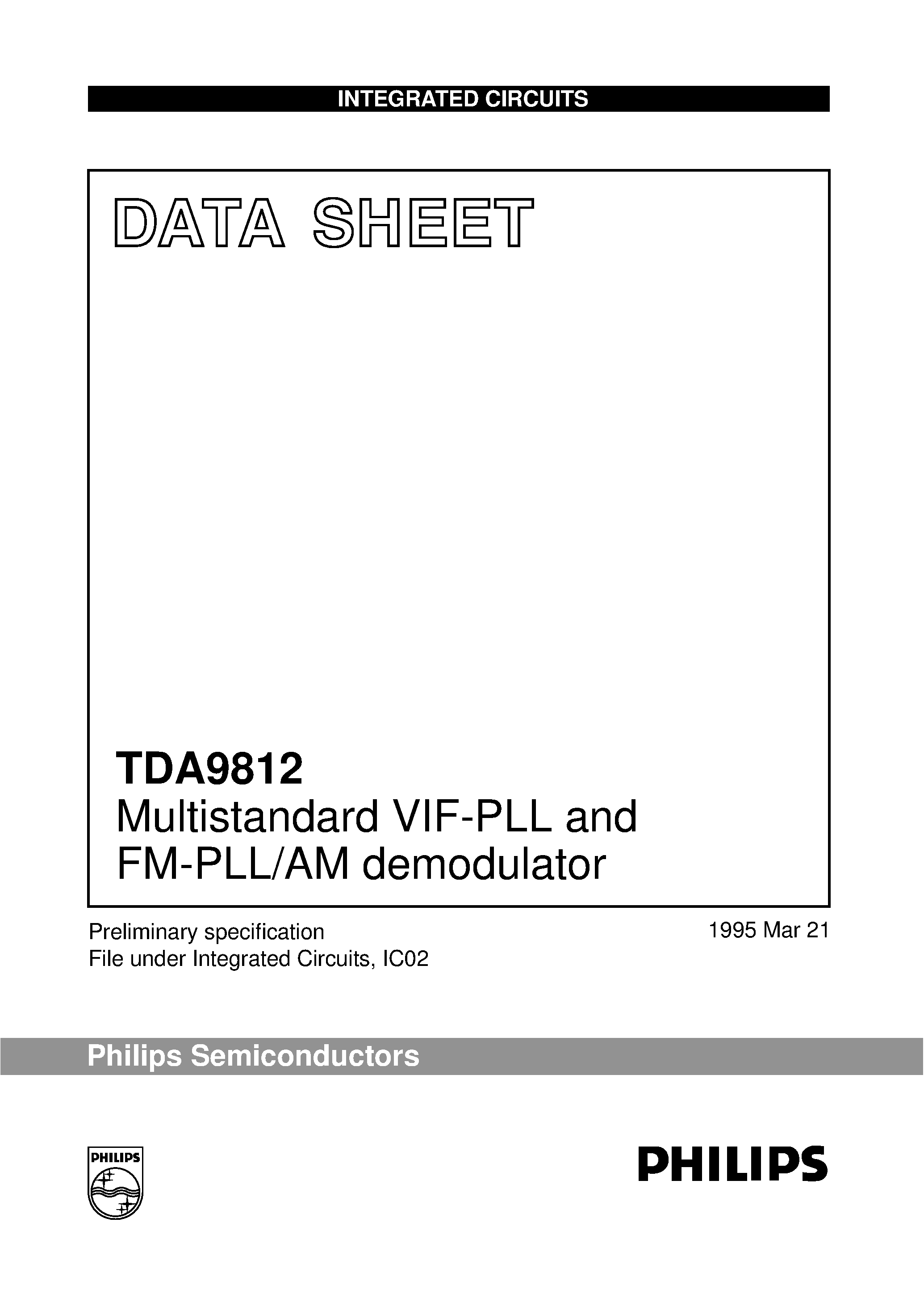 Даташит TDA9812 - Multistandard VIF-PLL and FM-PLL/AM demodulator страница 1