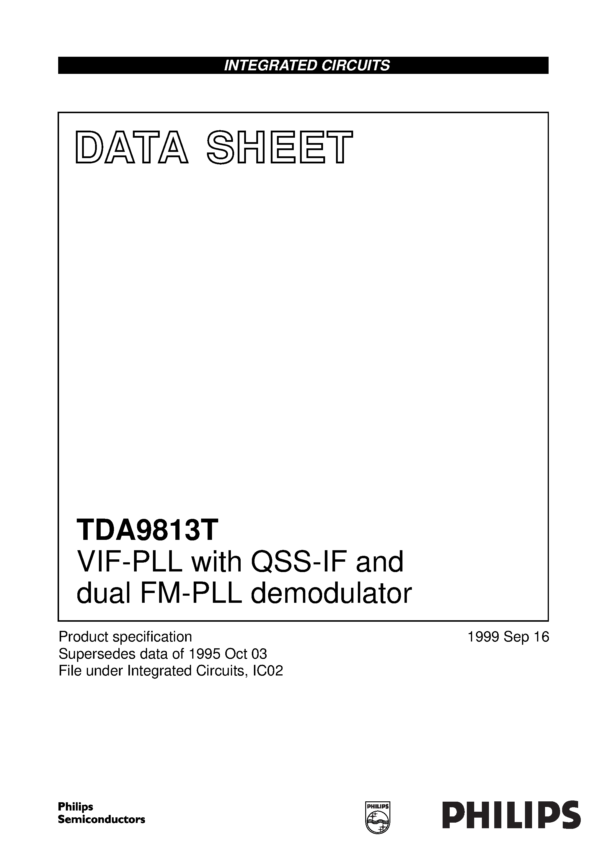 Даташит TDA9813T - VIF-PLL with QSS-IF and dual FM-PLL demodulator страница 1