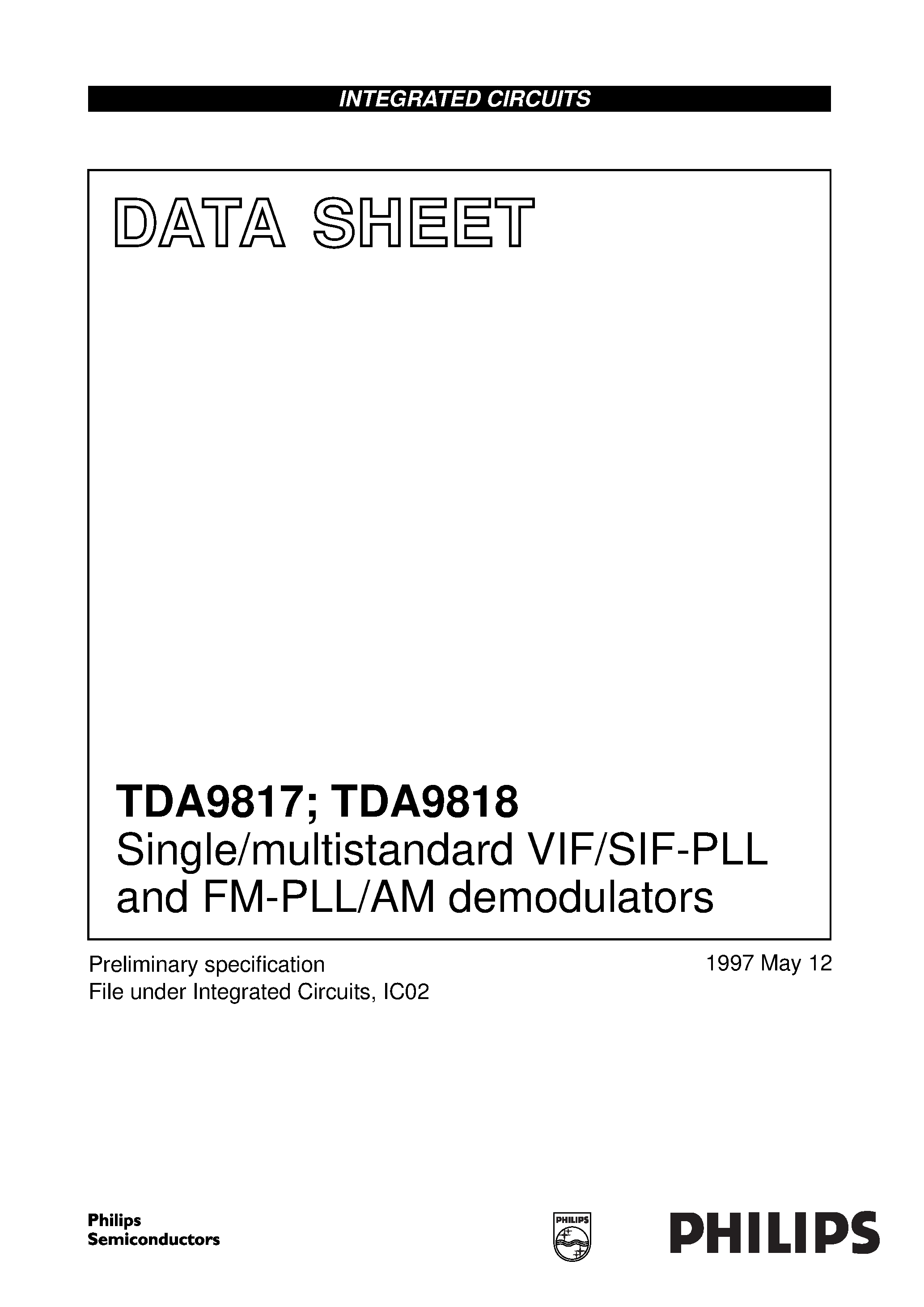 Даташит TDA9817 - Single/multistandard VIF/SIF-PLL and FM-PLL/AM demodulators страница 1