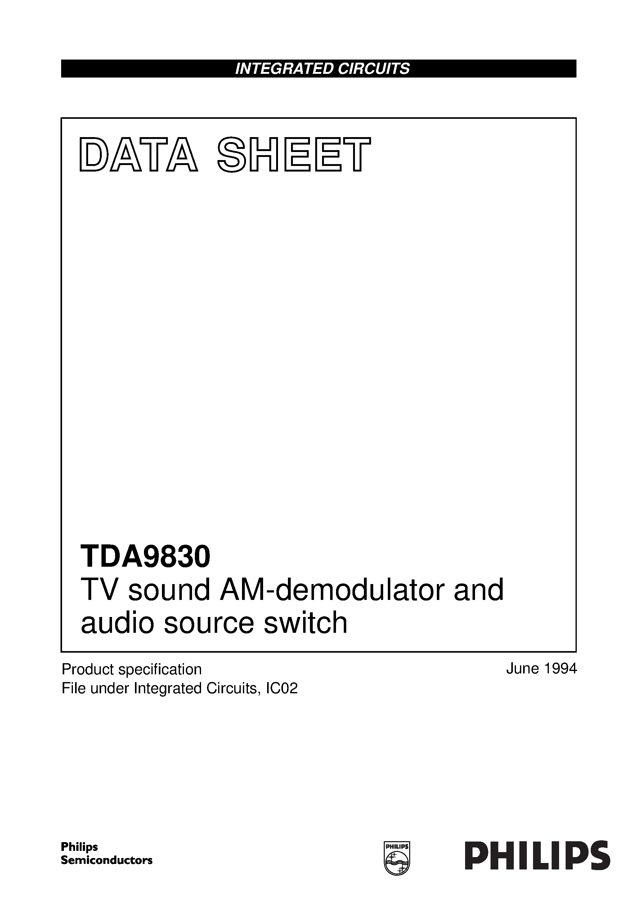 Даташит TDA9830 - TV sound AM-demodulator and audio source switch страница 1