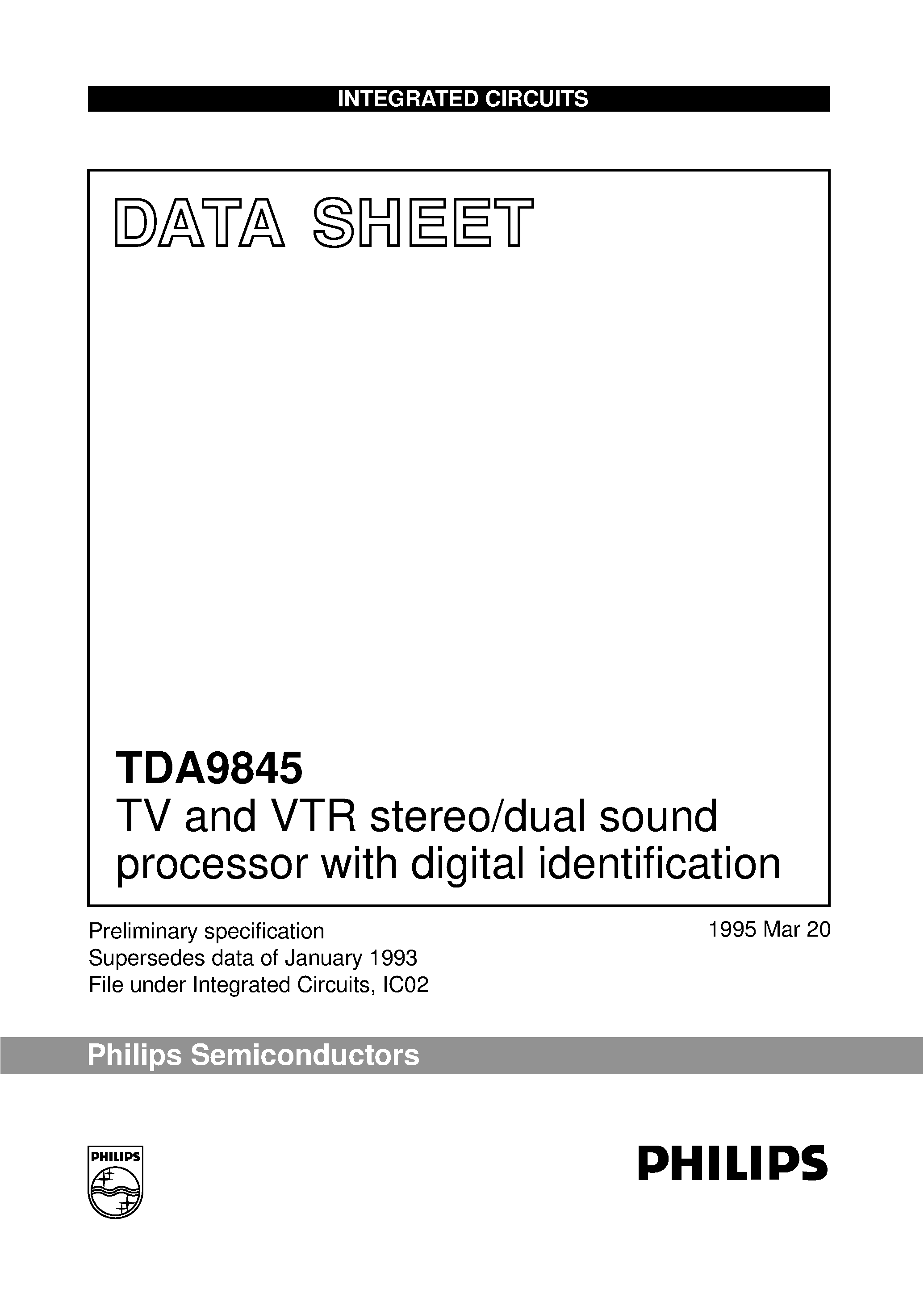 Даташит TDA9845 - TV and VTR stereo/dual sound processor with digital identification страница 1