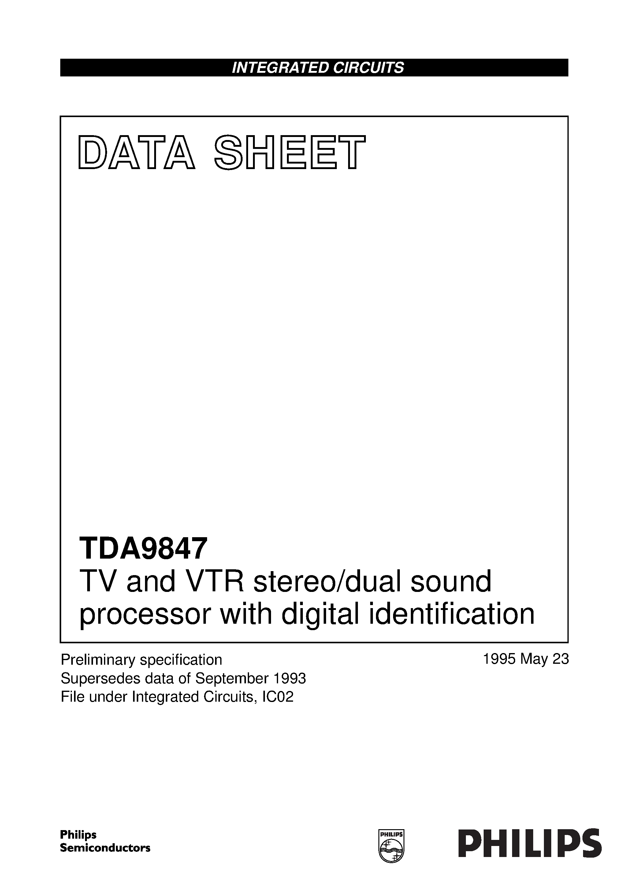 Даташит TDA9847 - TV and VTR stereo/dual sound processor with digital identification страница 1